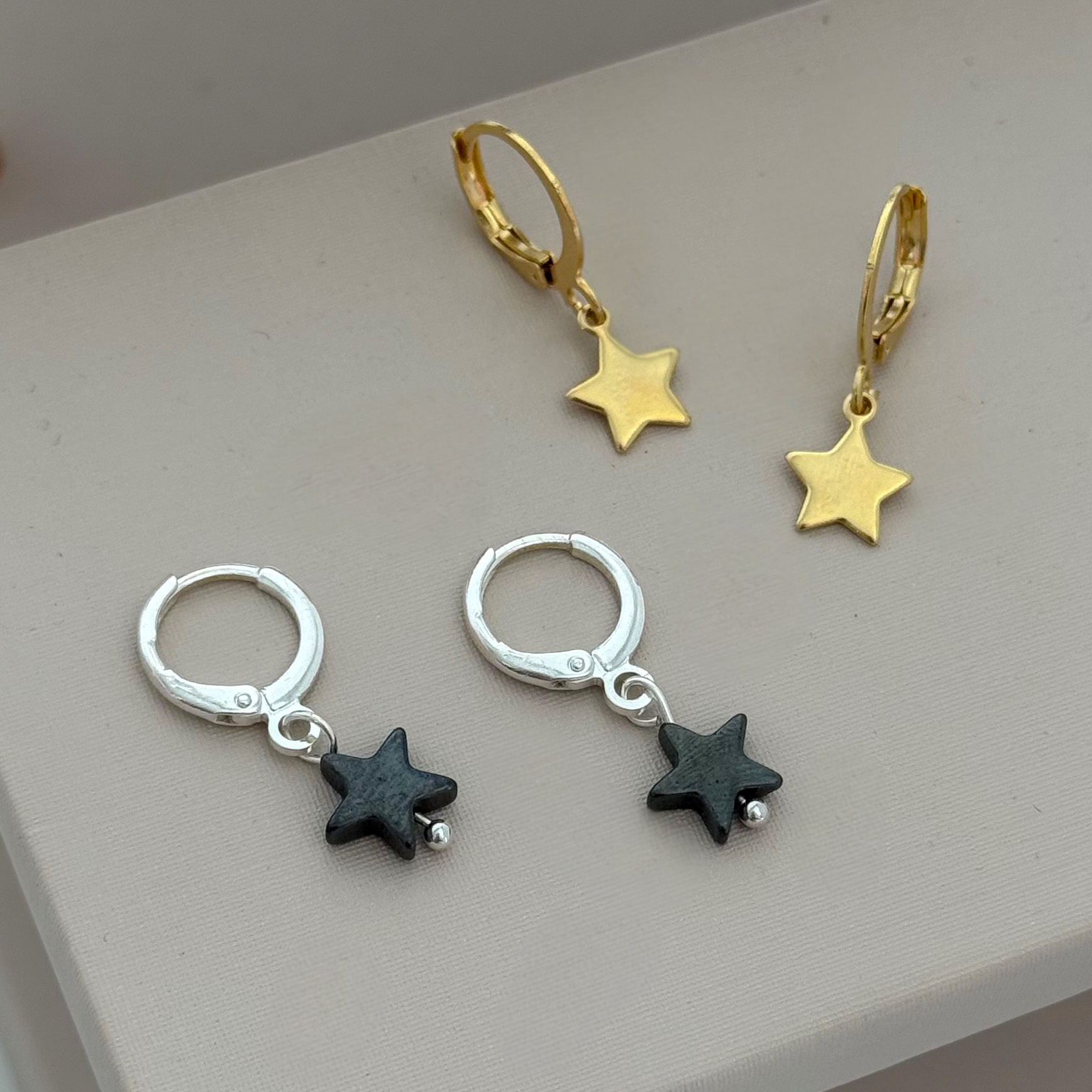 Brinco Argola Estrela Hematita Prata