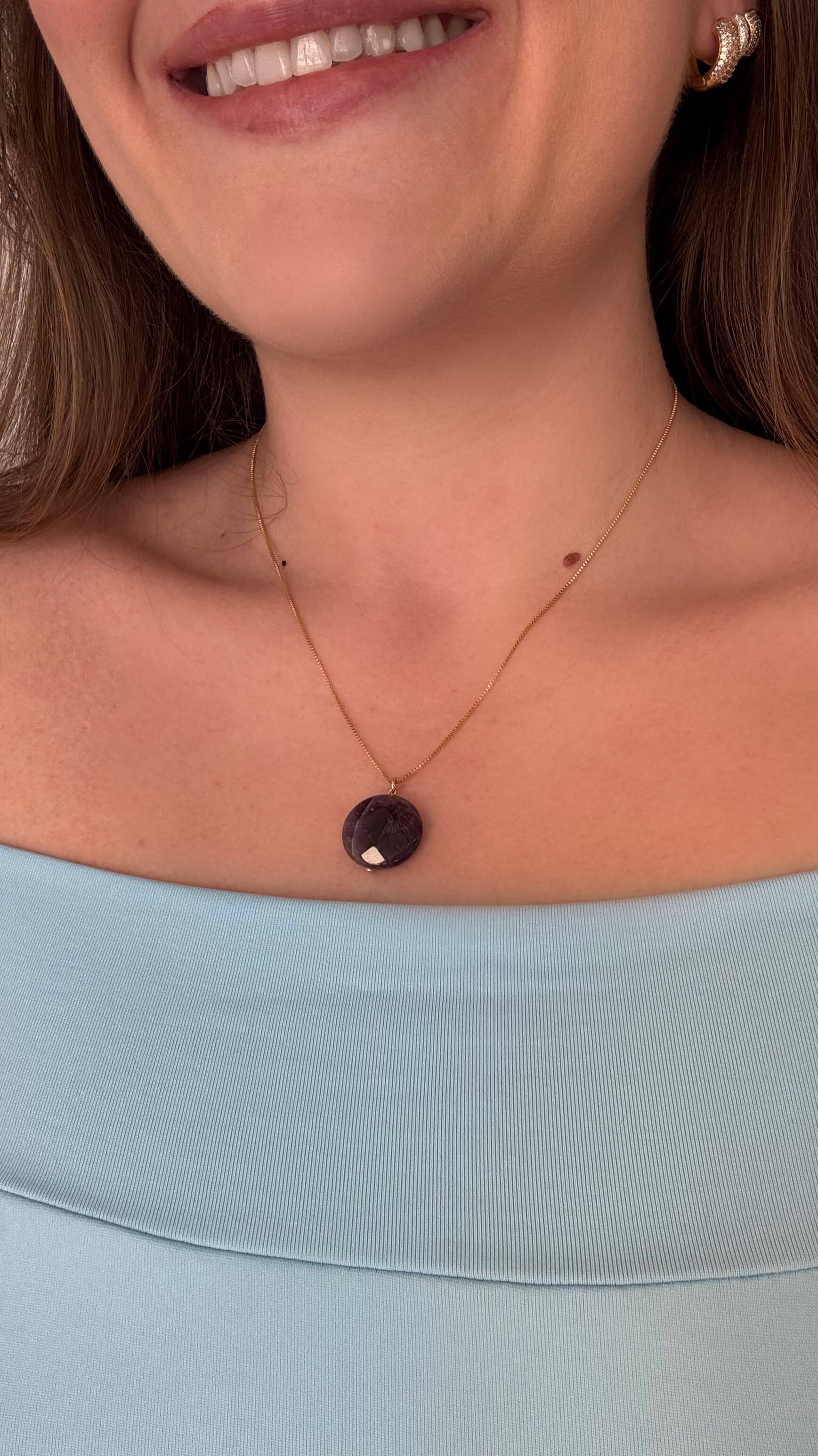 Colar Esfera Ametista Ouro