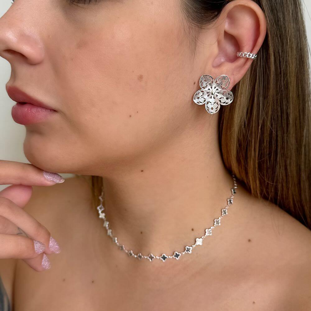 Brinco Botão de Flor Prata