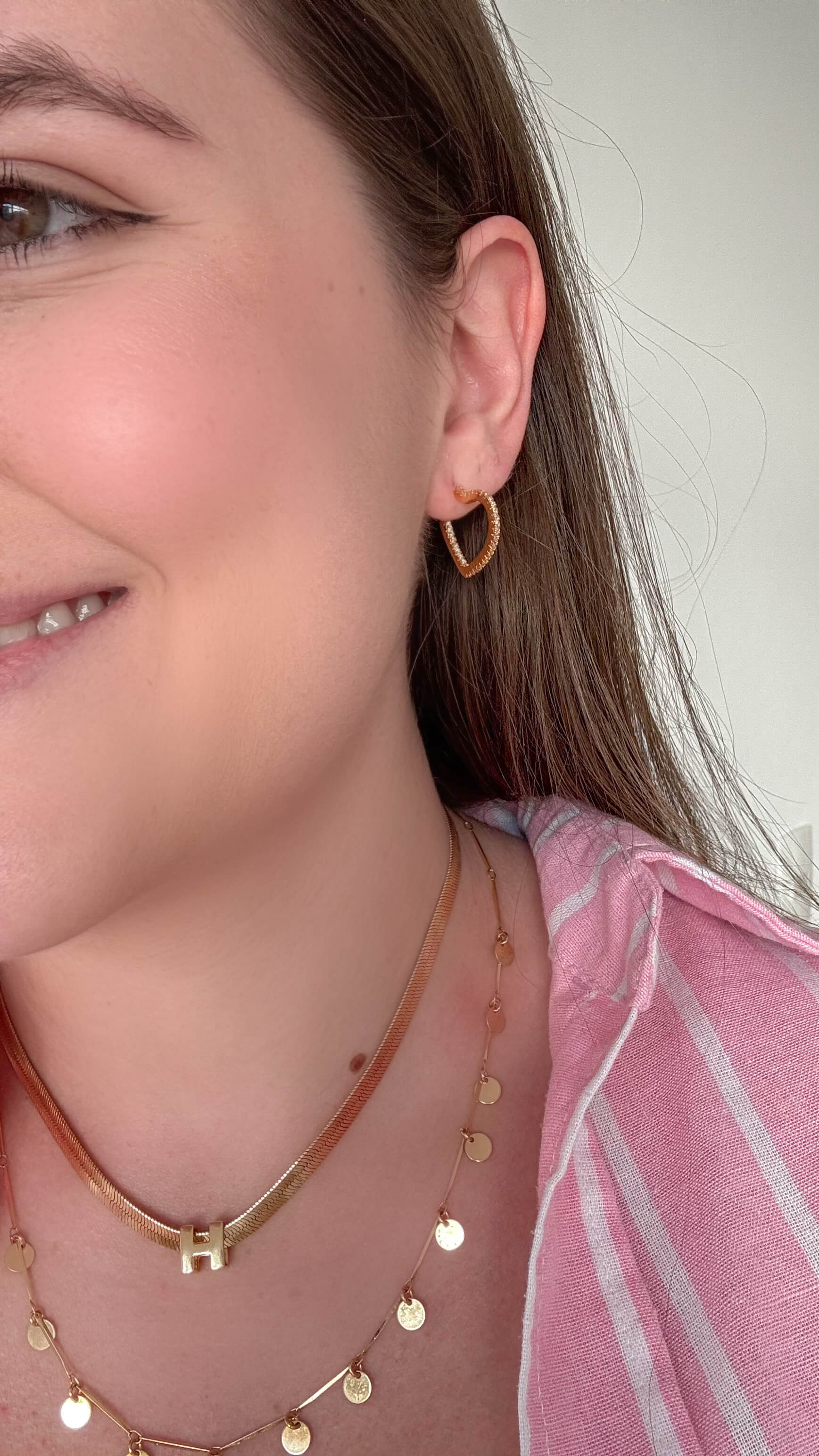 Brinco Argola Coração Zirconias Cristal Ouro