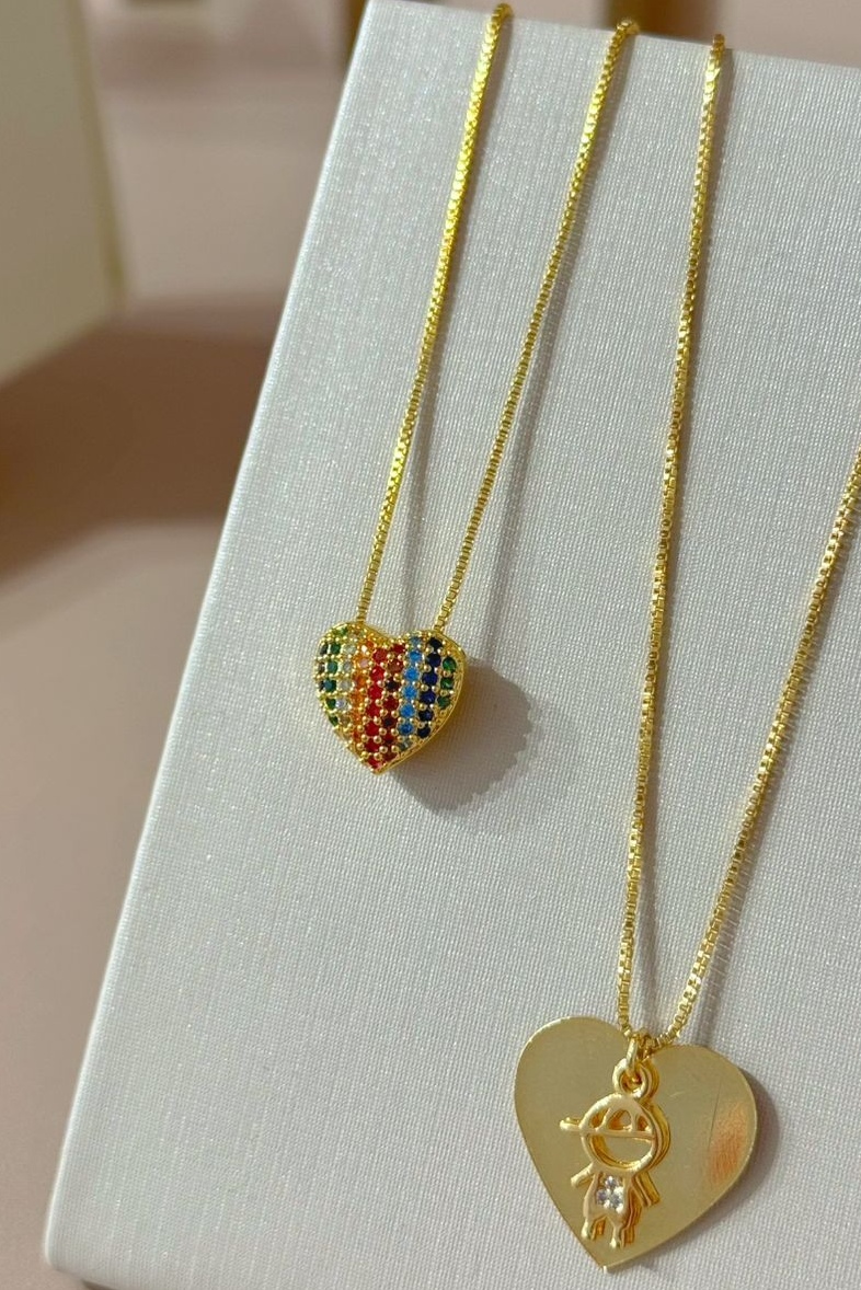 Colar Coração Arco Íris Ouro