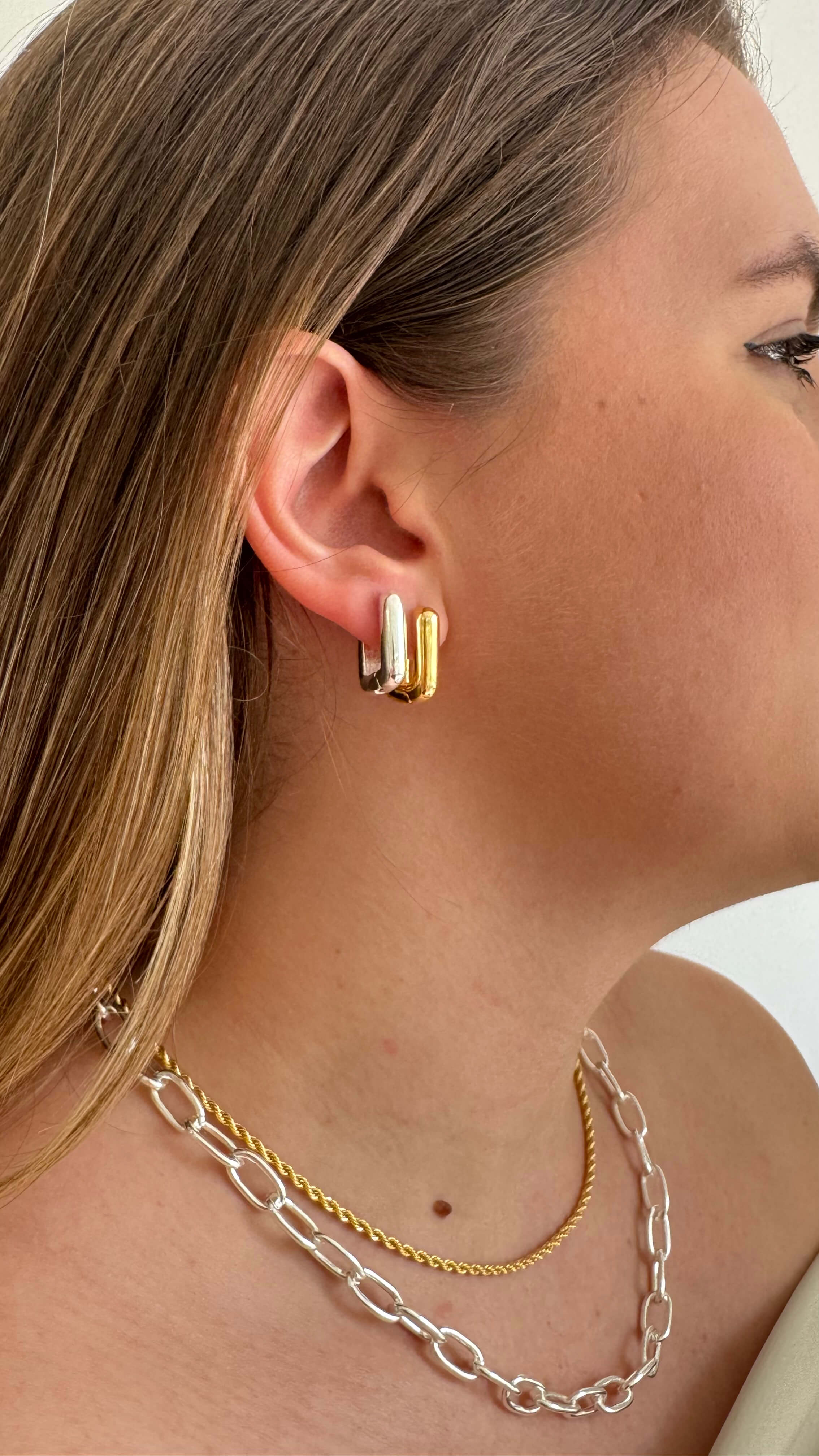 Brinco Argola Retangular Lisa Prata