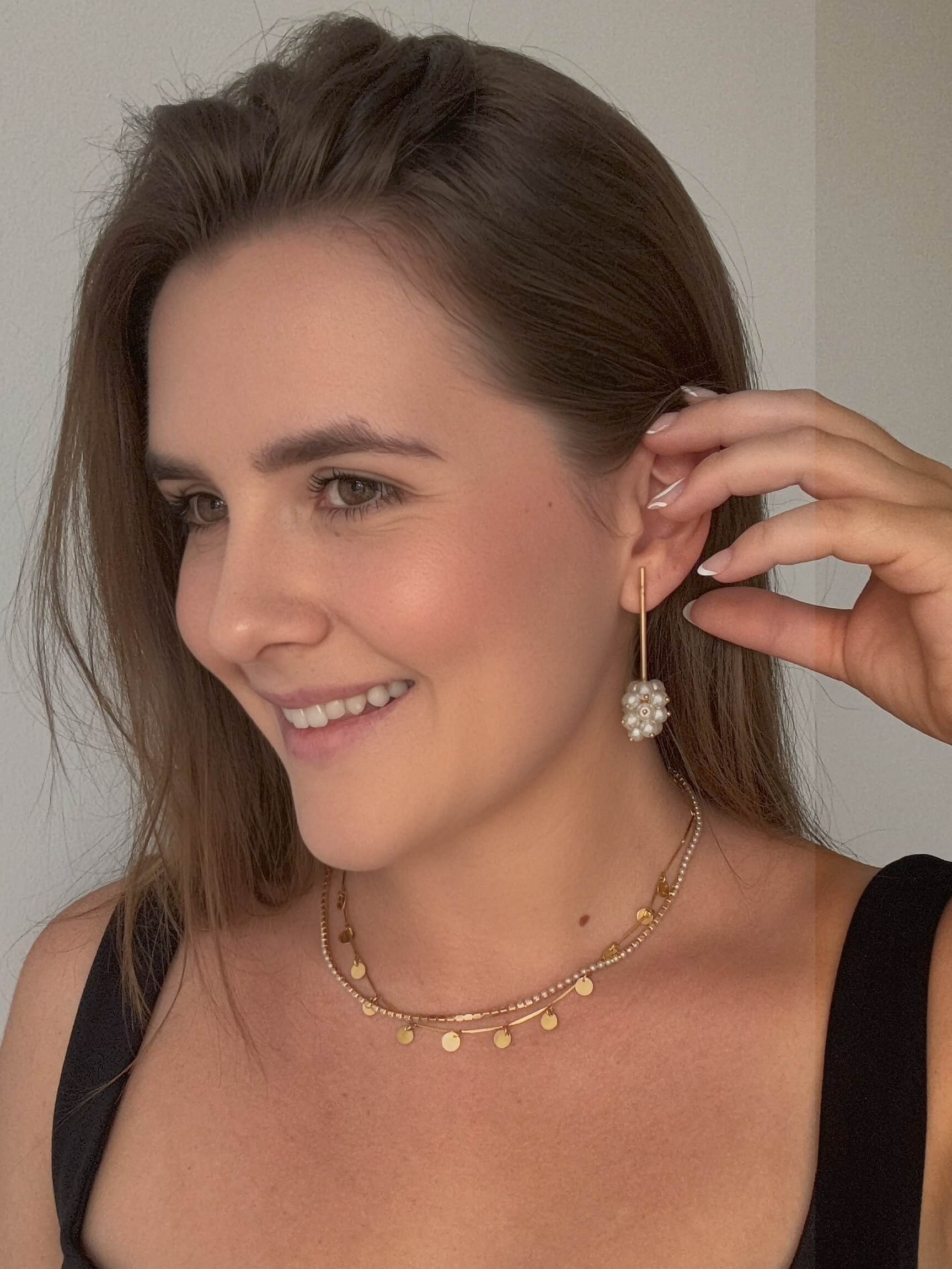 Brinco Cacho de Pérolas Ouro