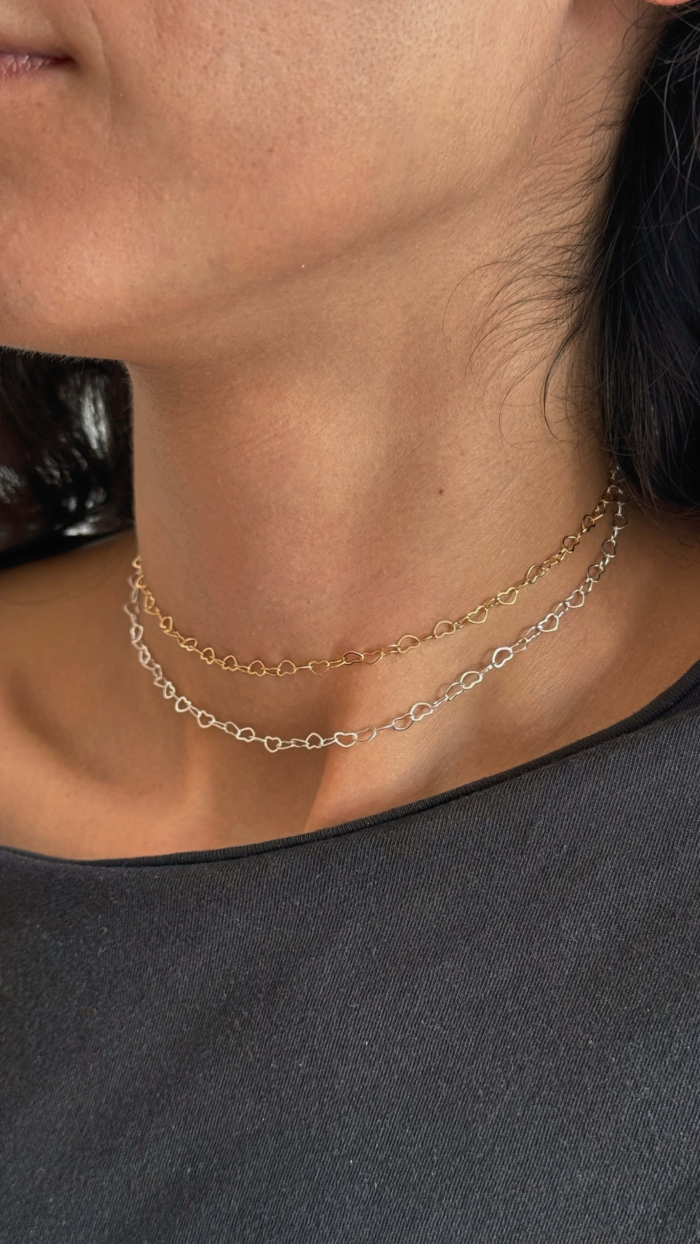 Colar Choker Elos Corações Ouro