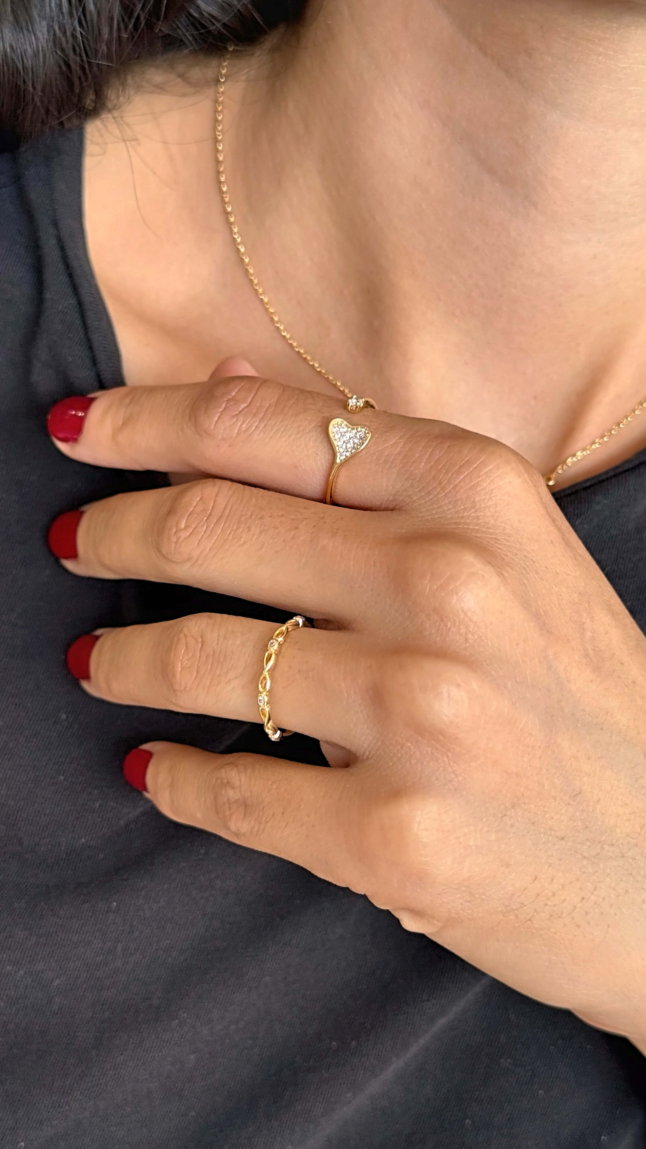 Anel Coração e Ponto Luz Ajustável Ouro