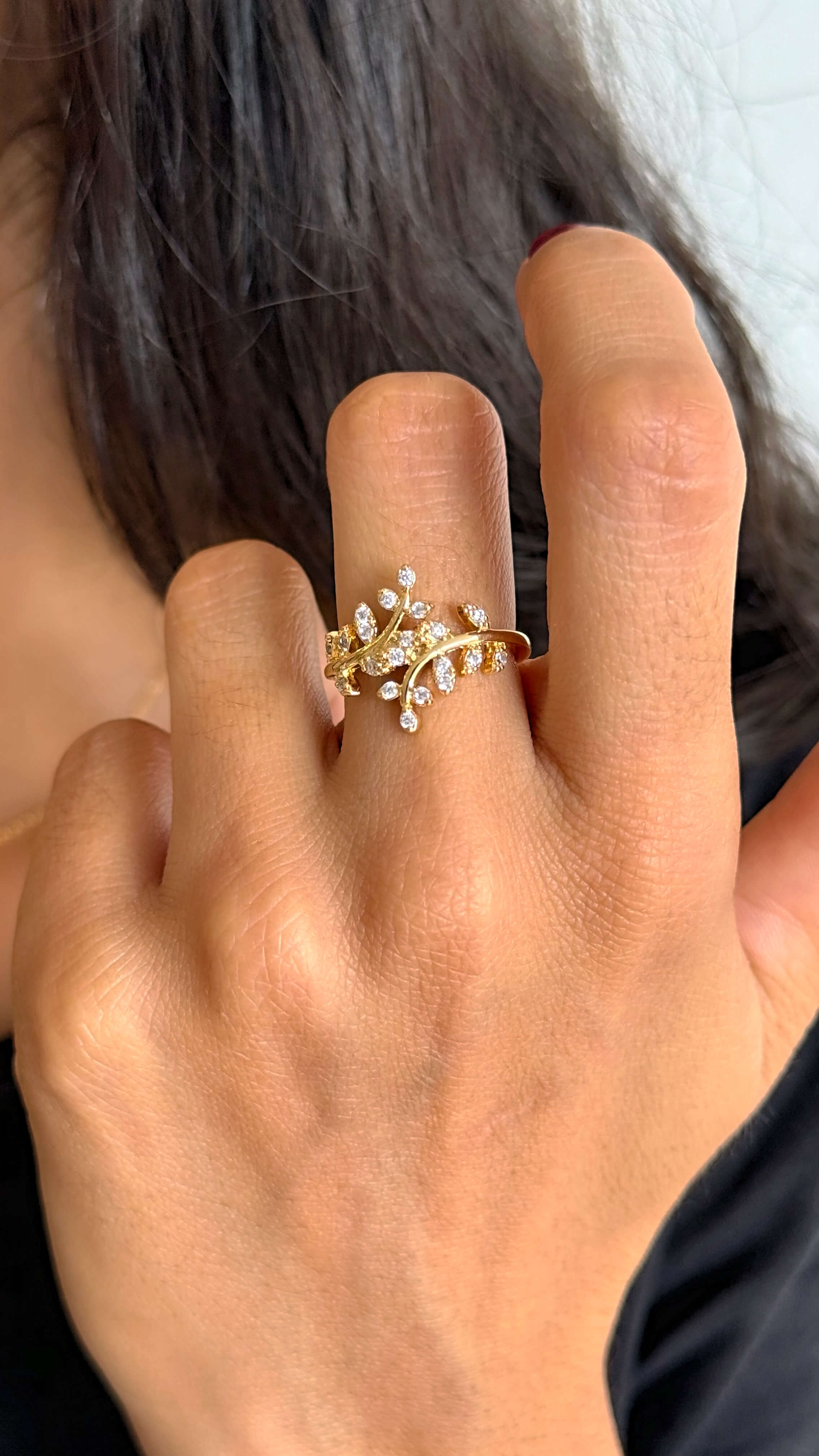 Anel Ramo de Zircônias Ouro