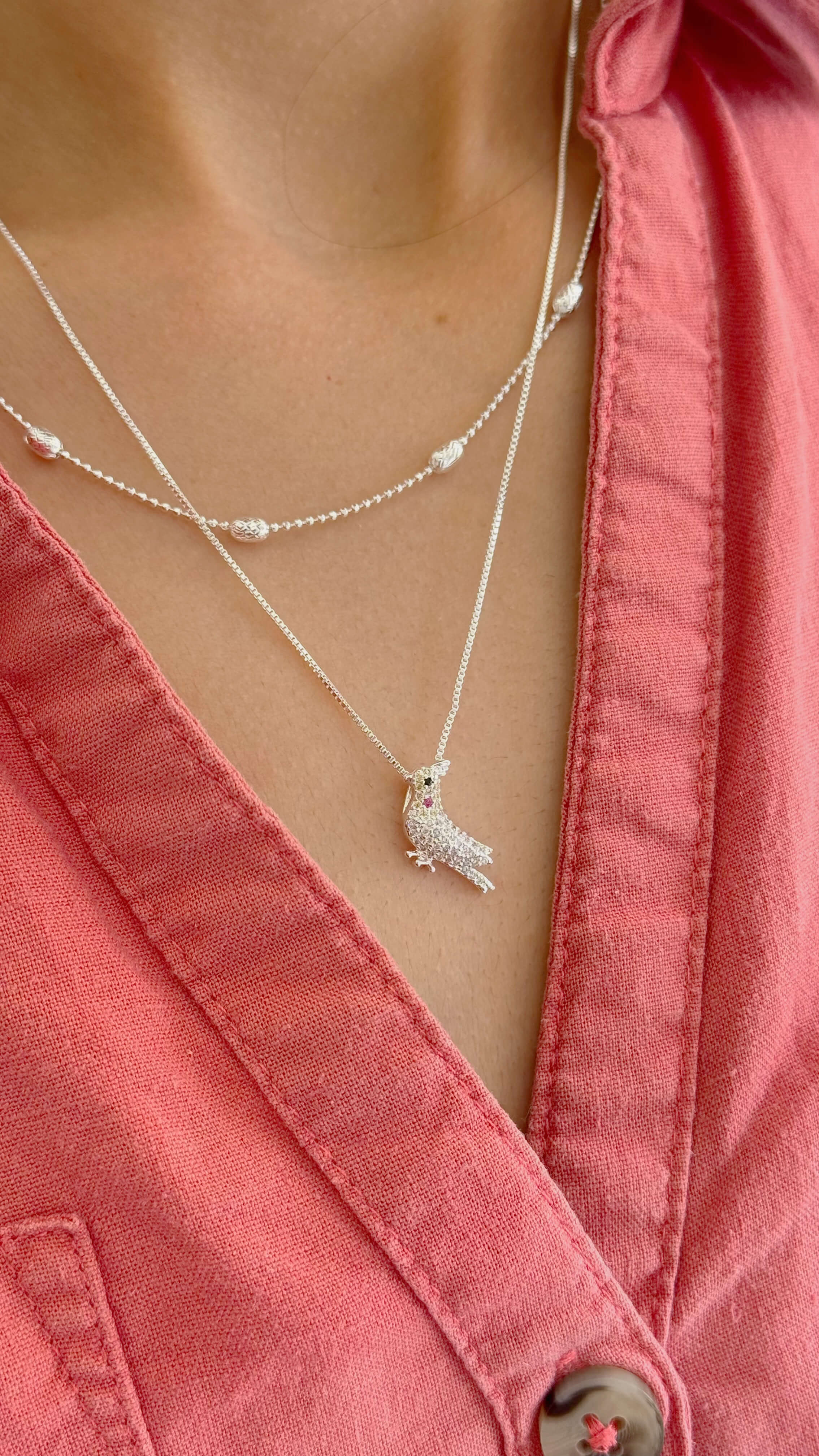 Colar Calopsita Zircônias Prata