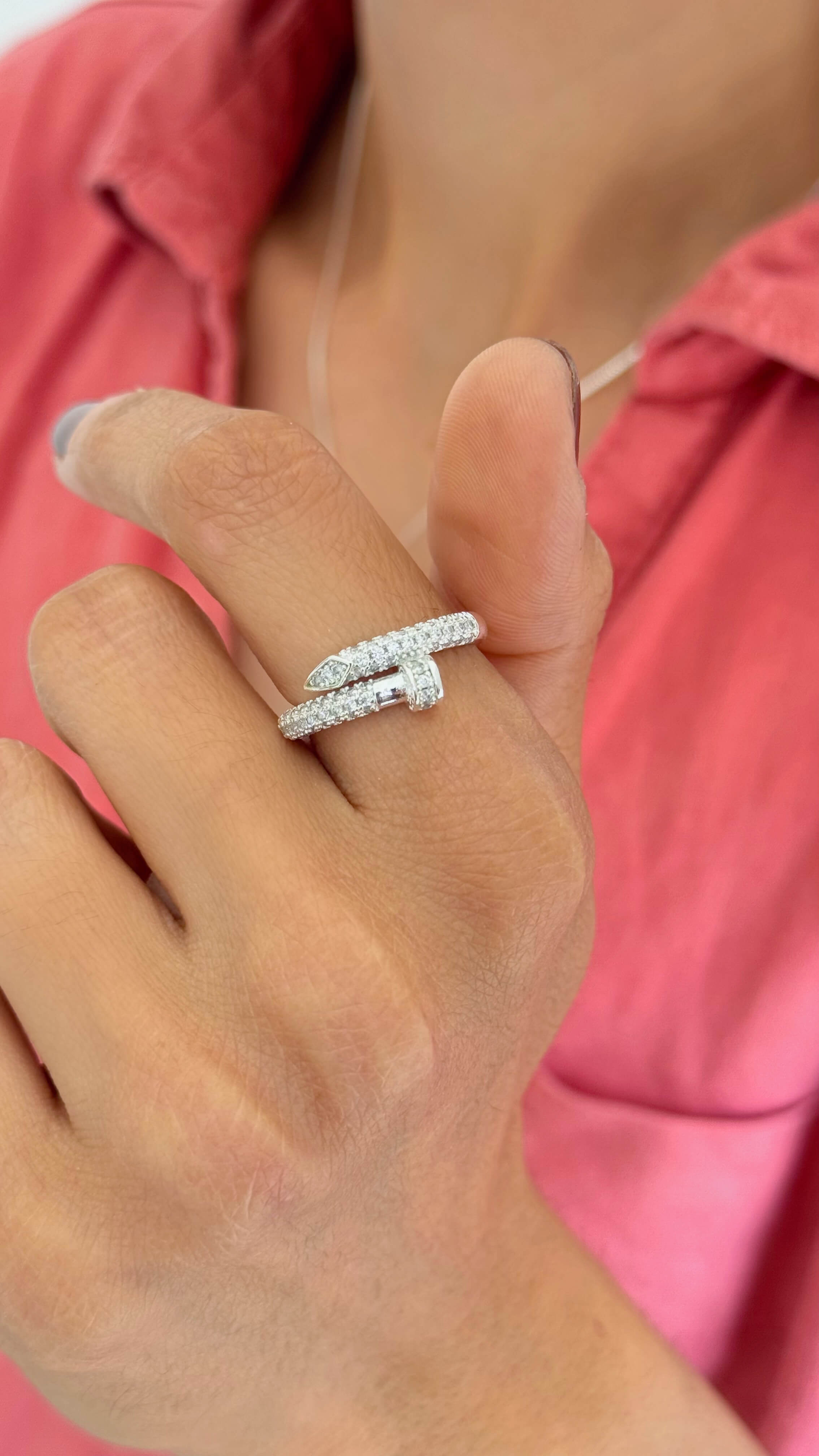 Anel Prego Zircônias Prata - TAM 17