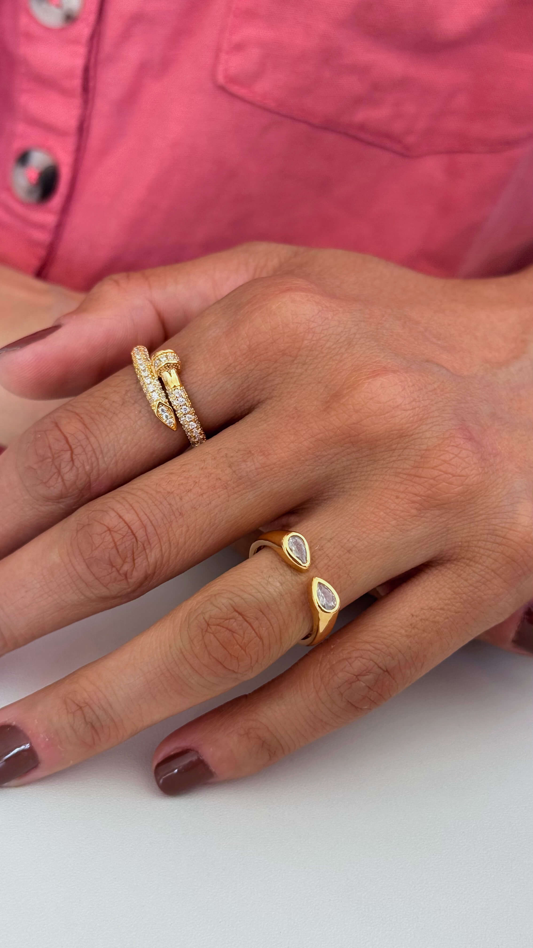 Anel Prego Zircônias Ouro - TAM 20