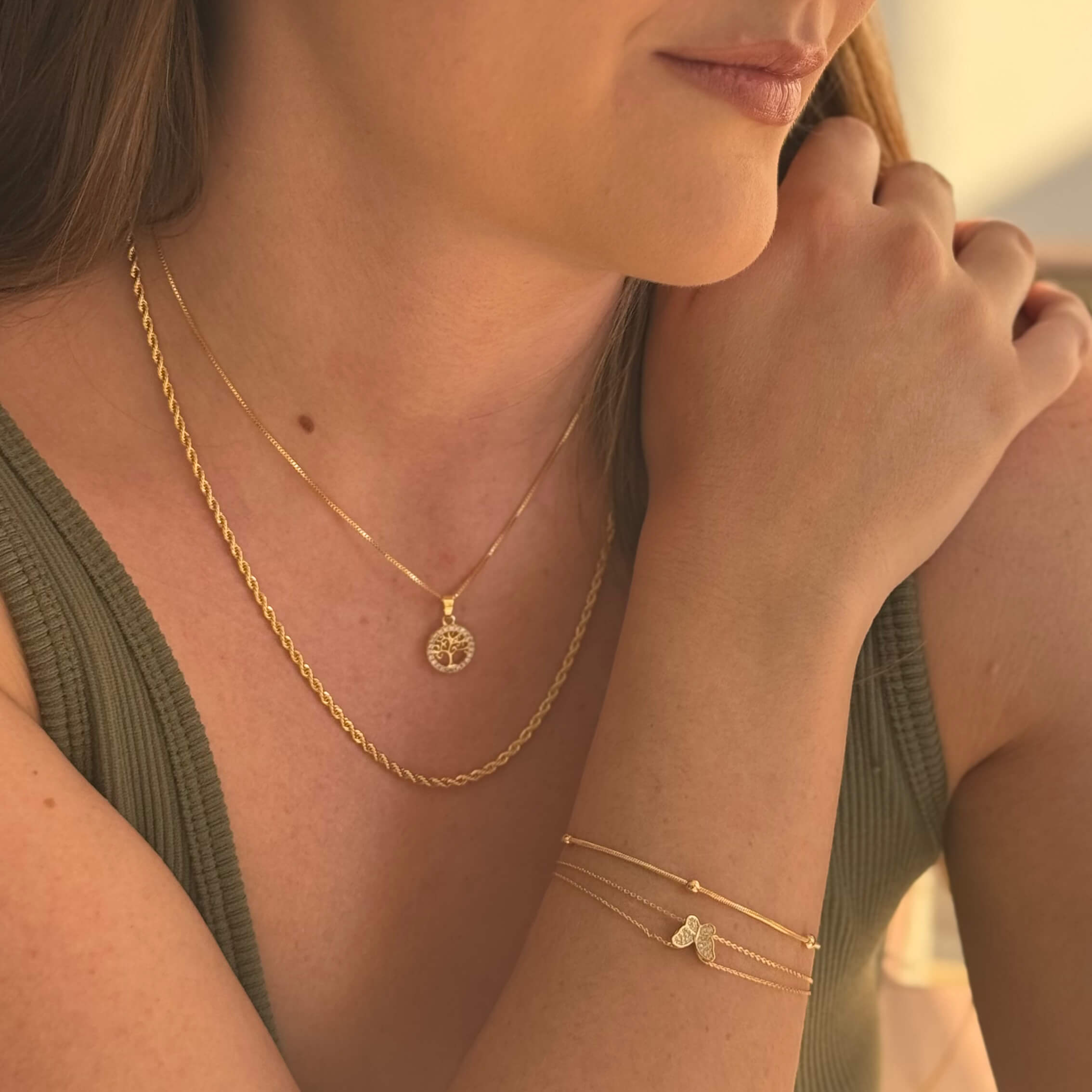 Pulseira Corrente Dupla Borboleta Ouro