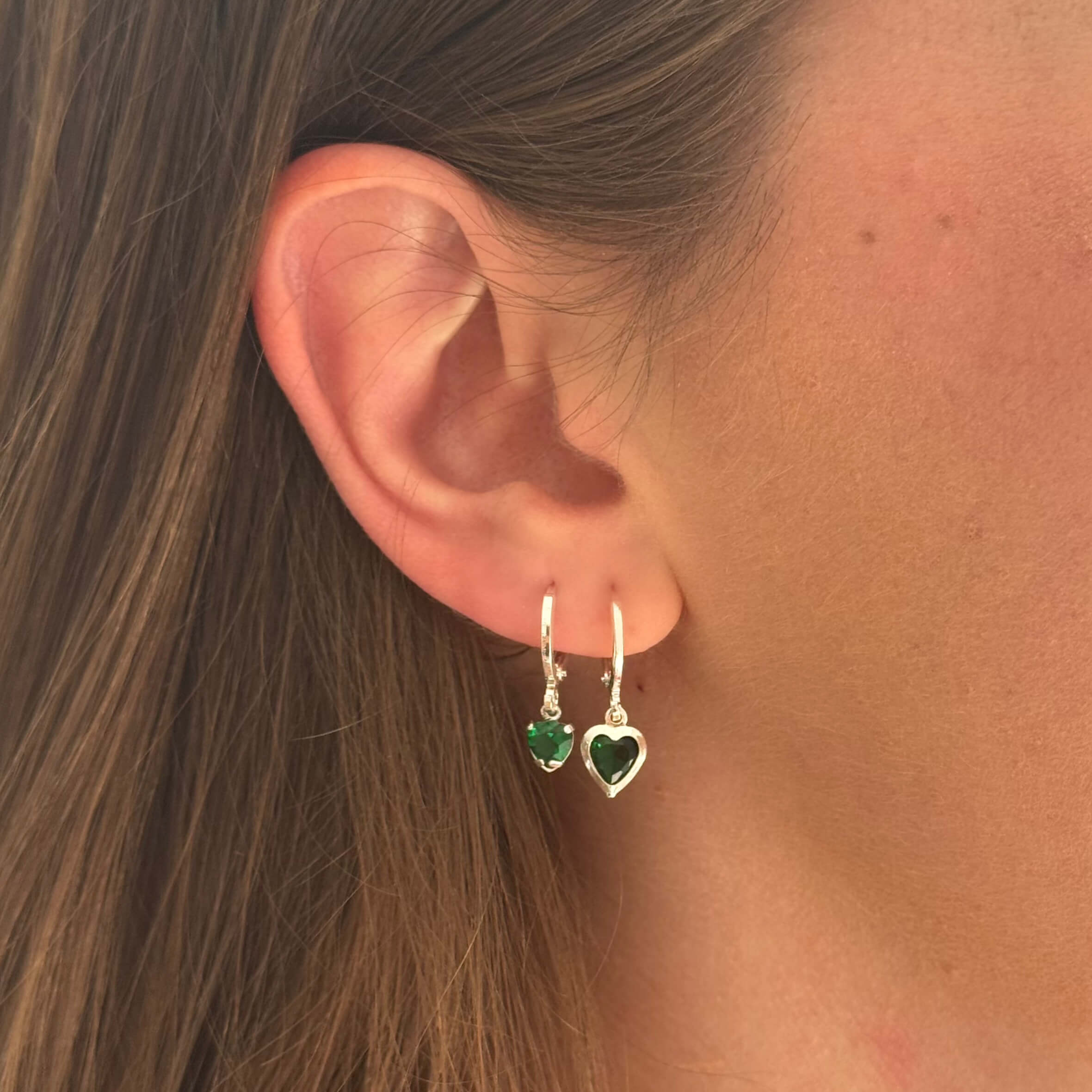 Brinco Argola Coração G Verde Prata