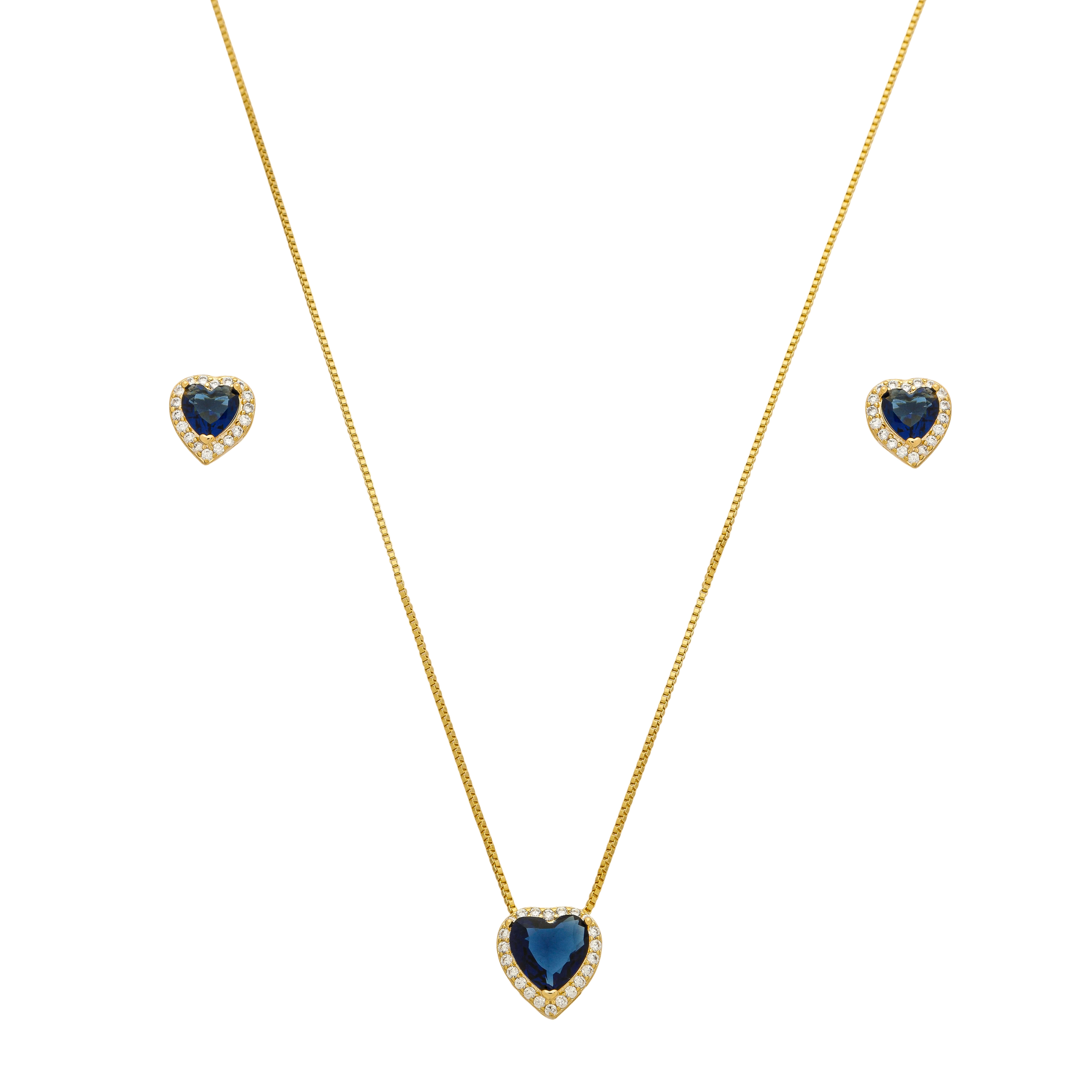 Brinco Coração Azul Marinho Zircônias Ouro