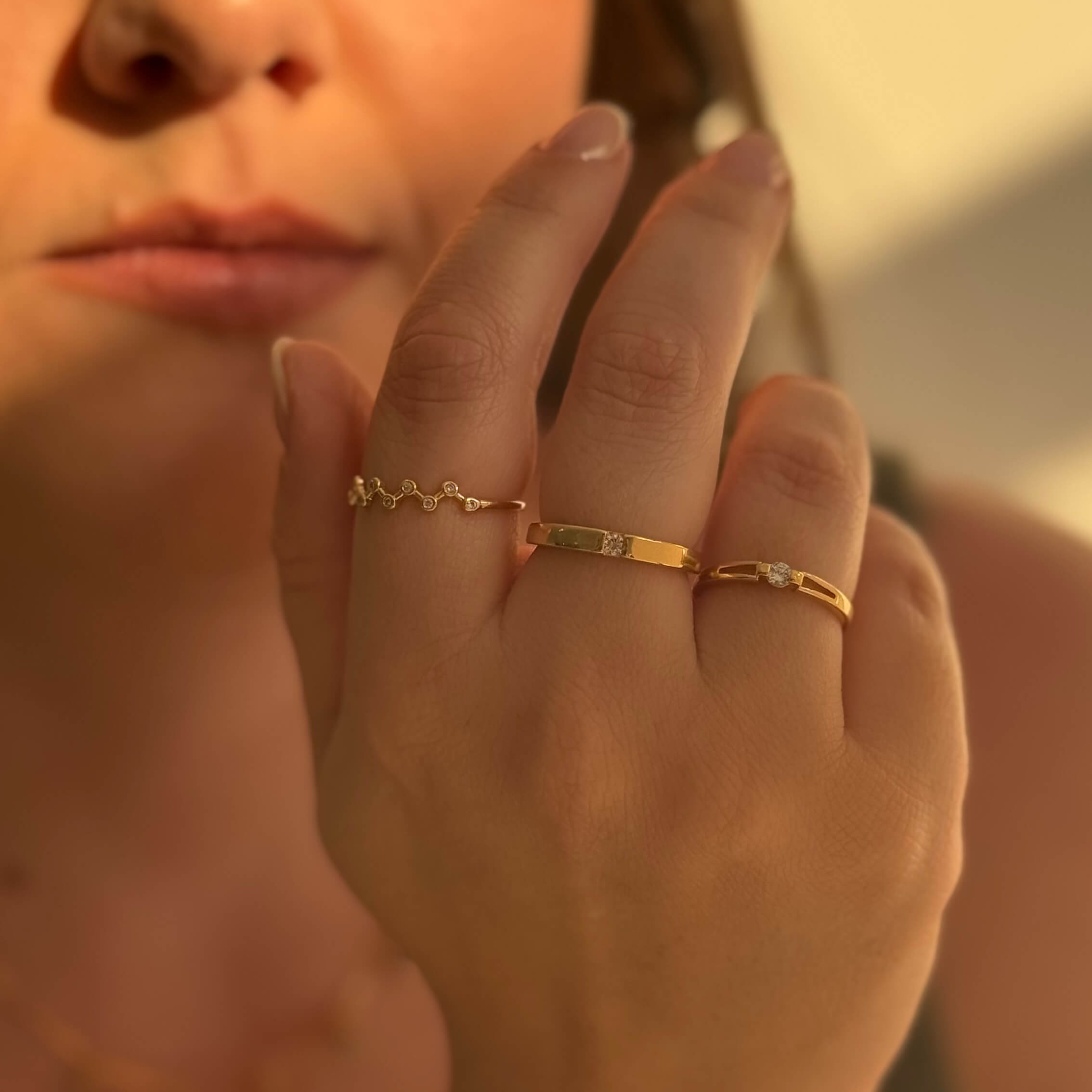 Anel Galho Zircônias Ouro