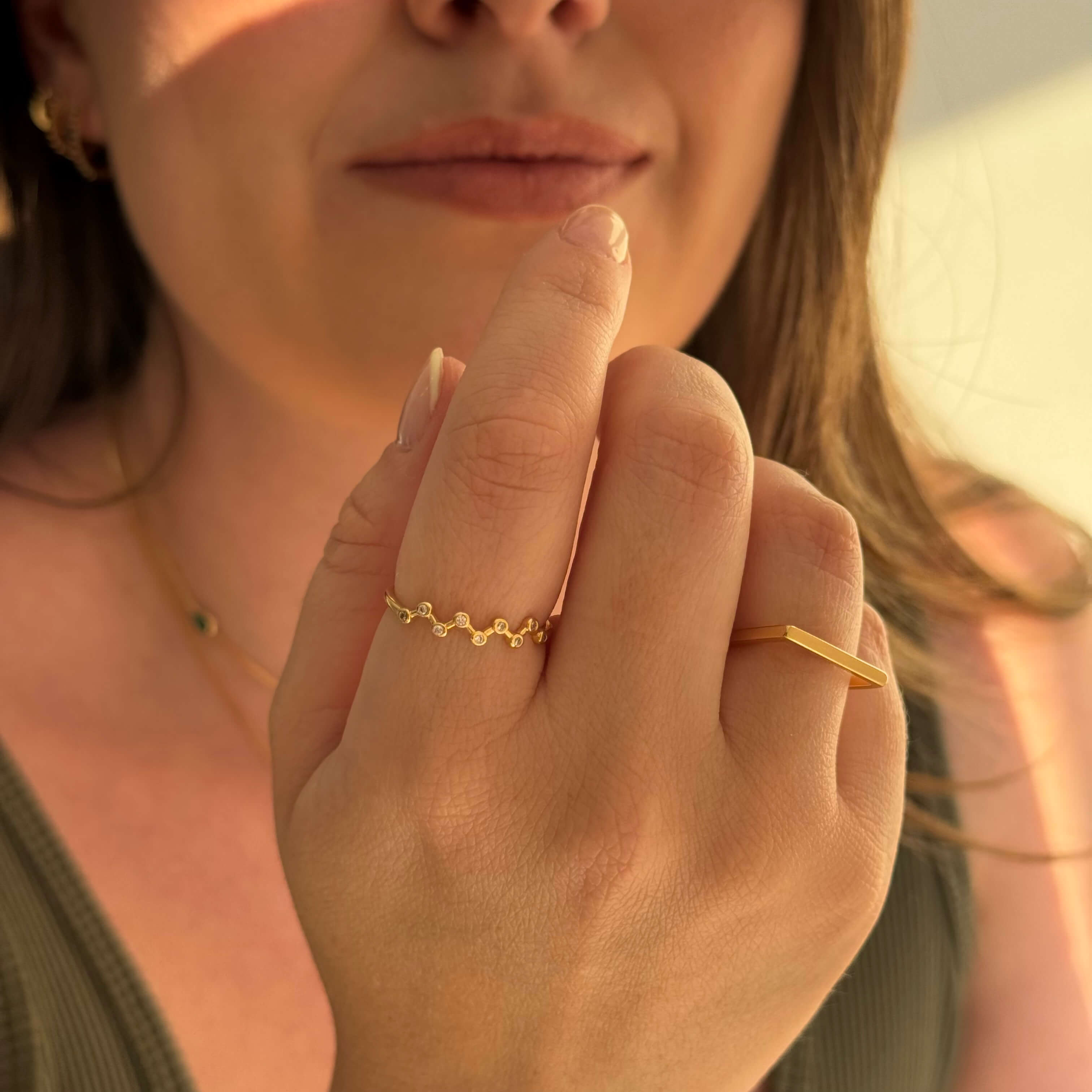 Anel Galho Zircônias Ouro