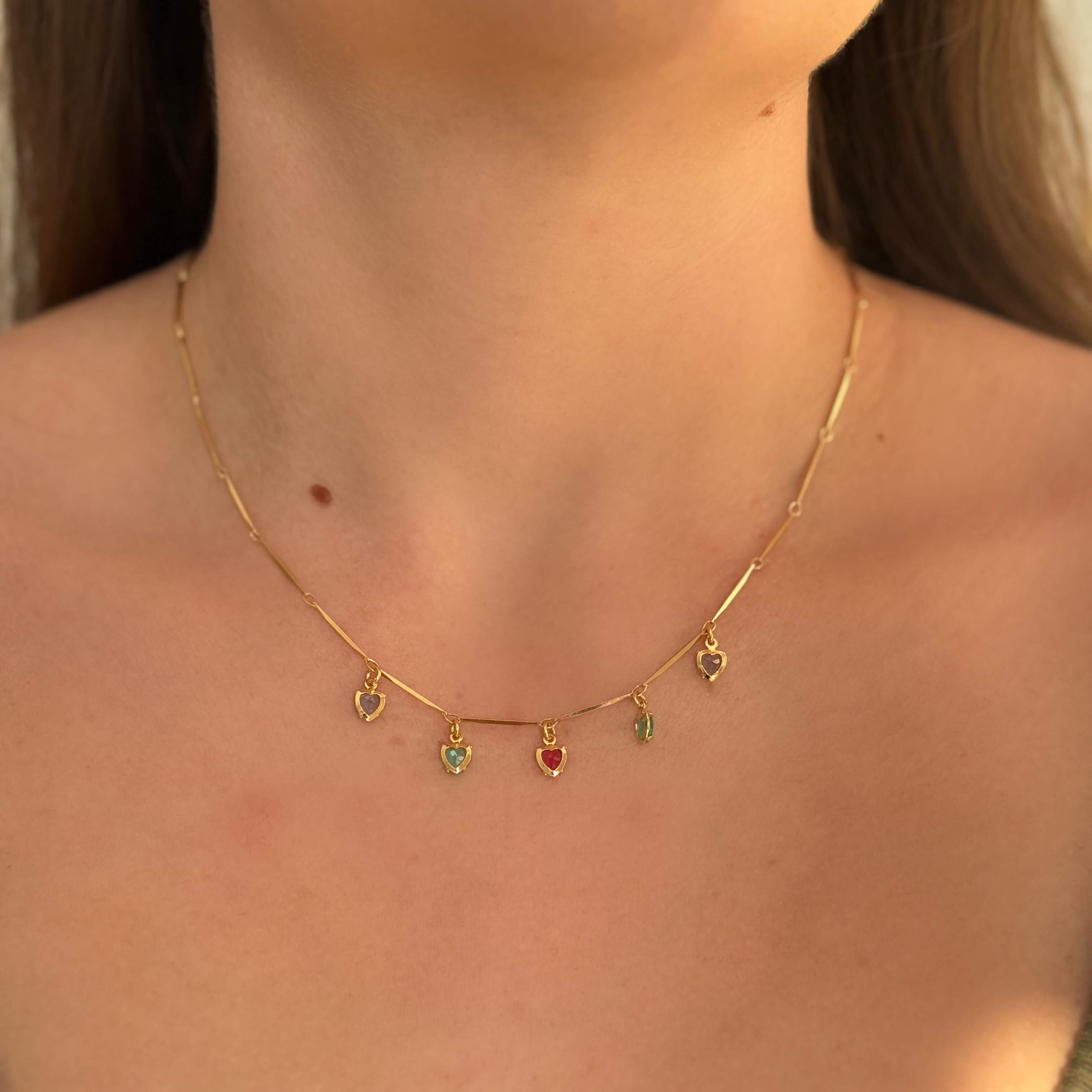 Colar Corações Colors Ouro