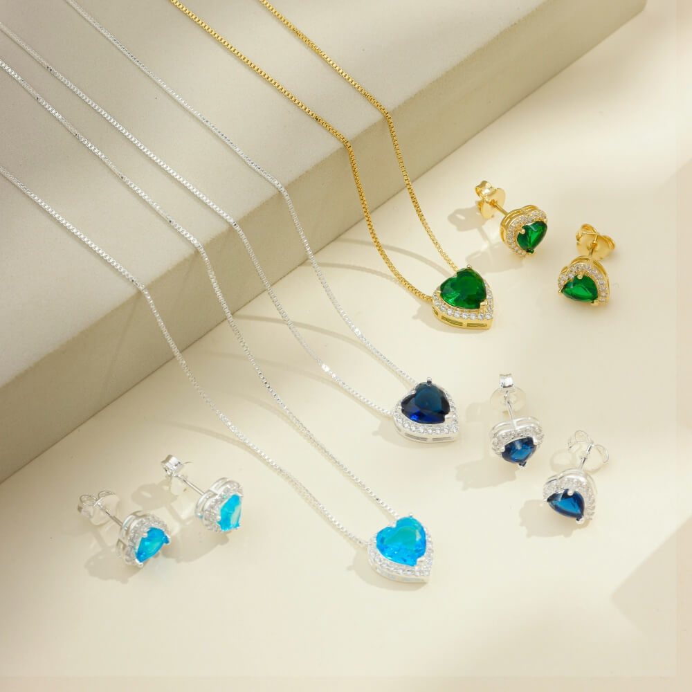 Colar Coração Azul Marinho Zircônias Prata