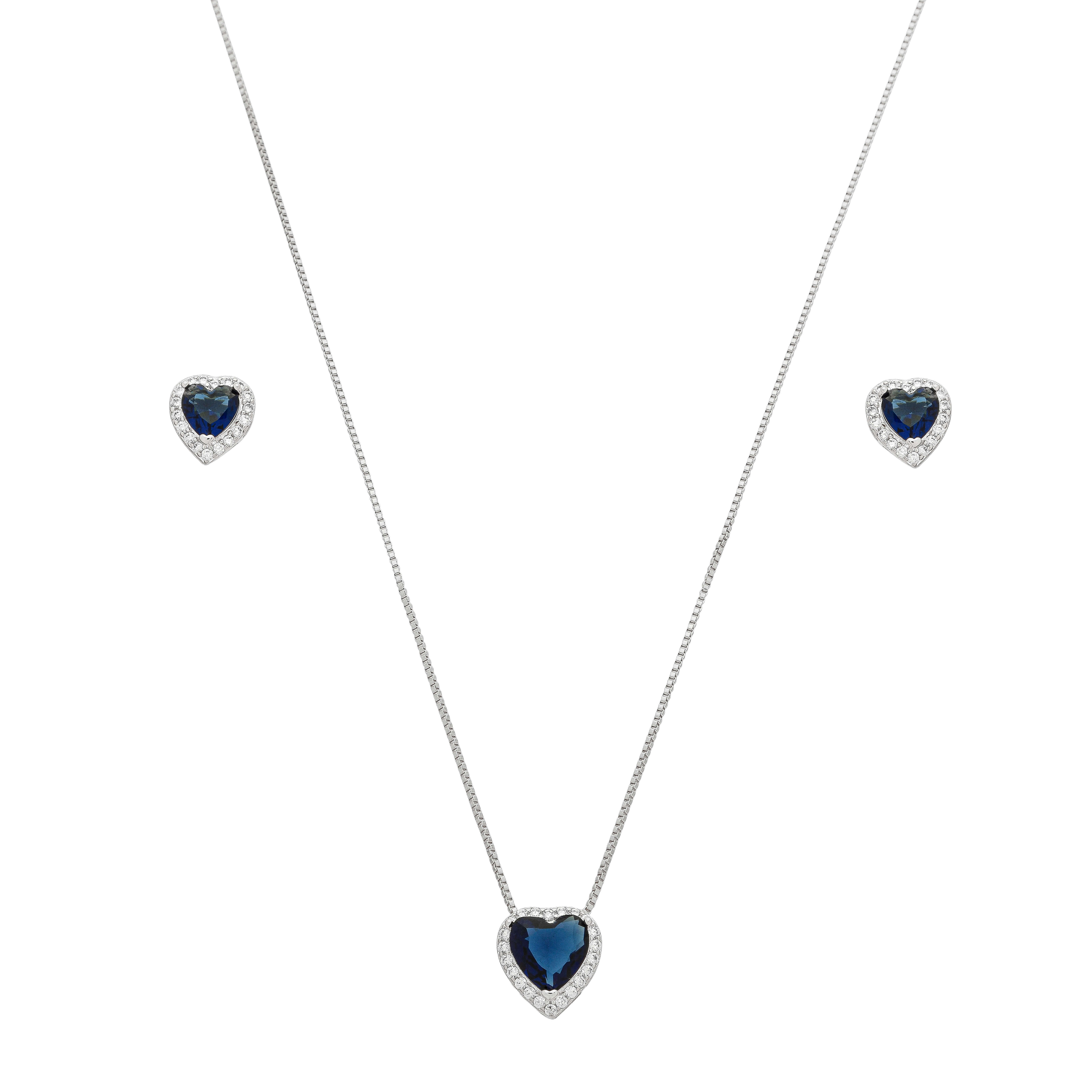 Colar Coração Azul Marinho Zircônias Prata