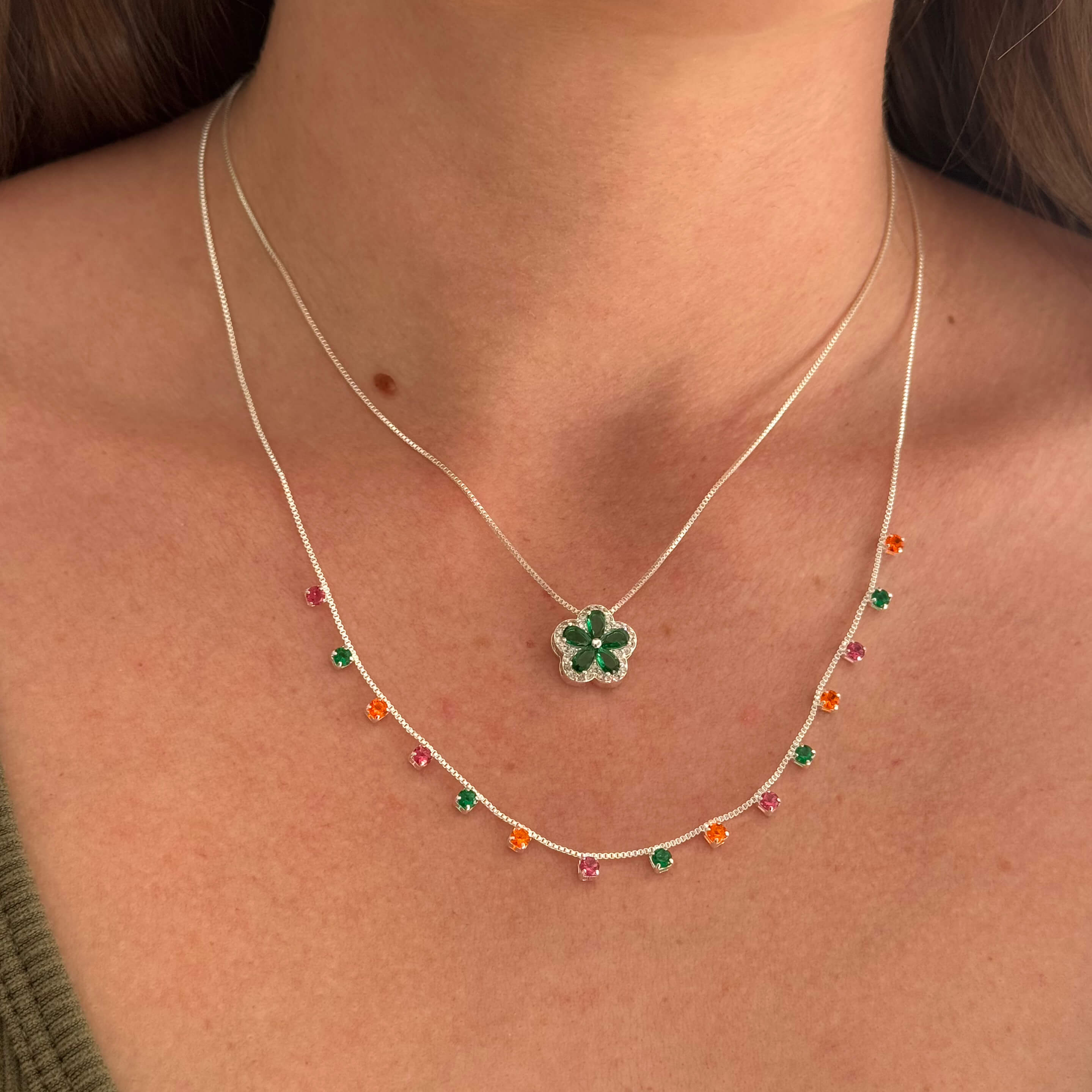 Colar Pedras Coloridas Prata