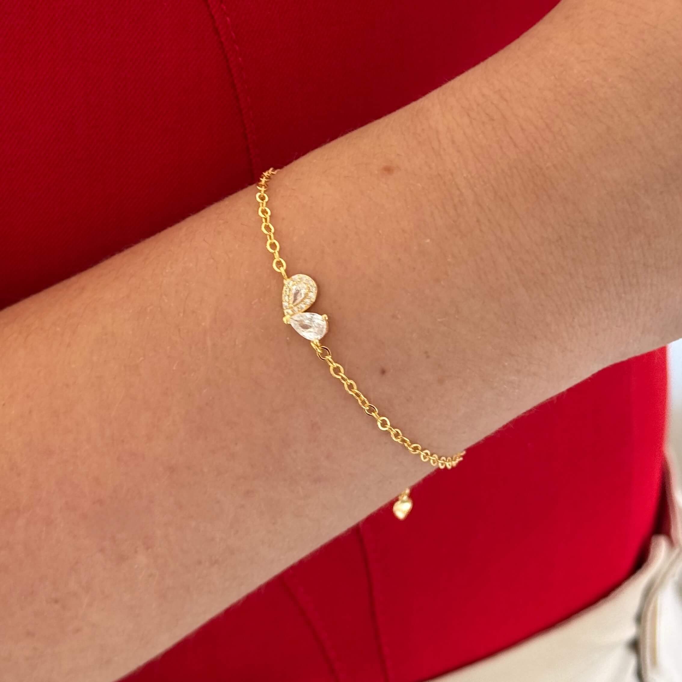 Pulseira Gota Dupla Cravejada Ouro