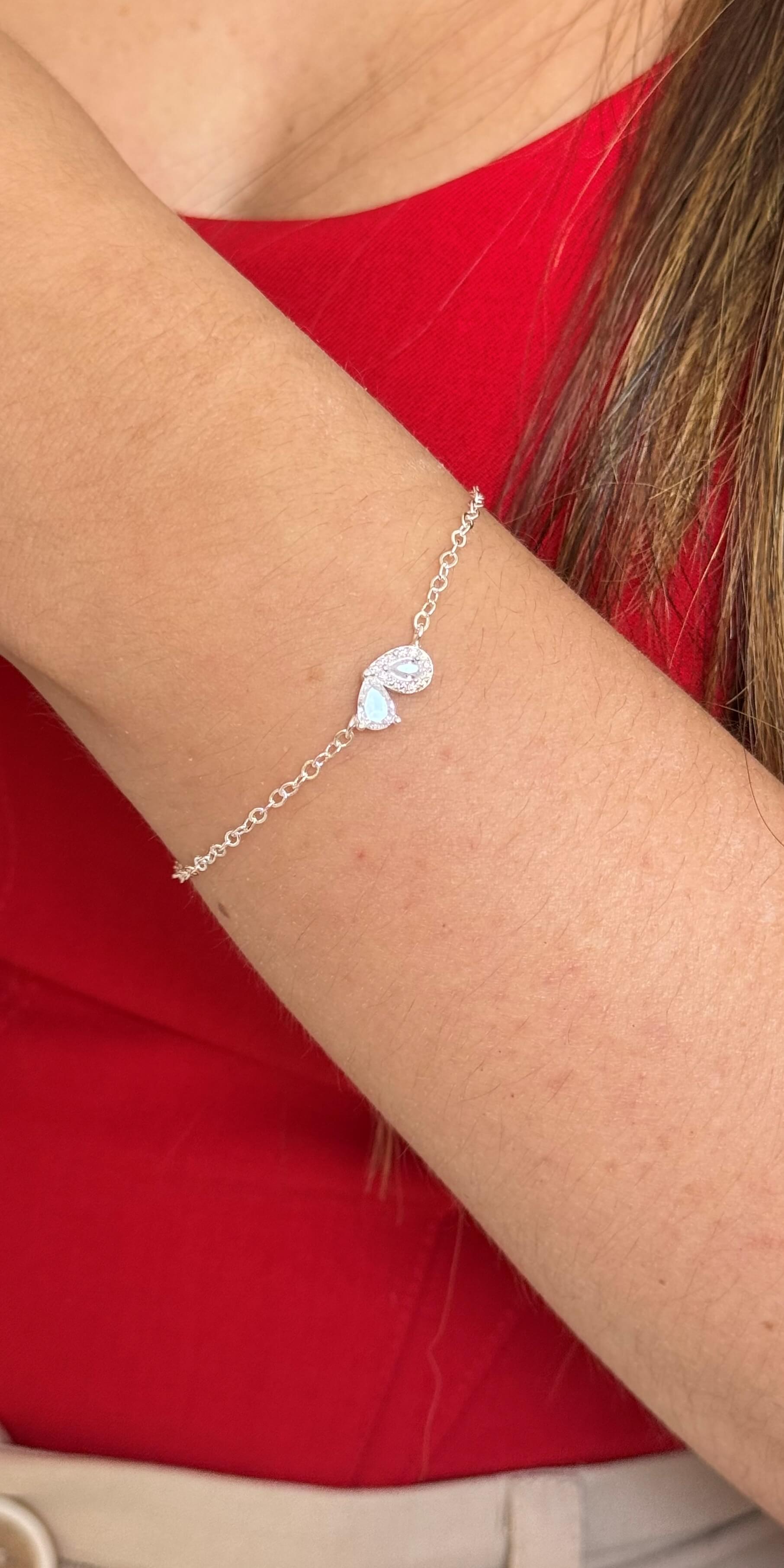 Pulseira Gota Dupla Cravejada Prata