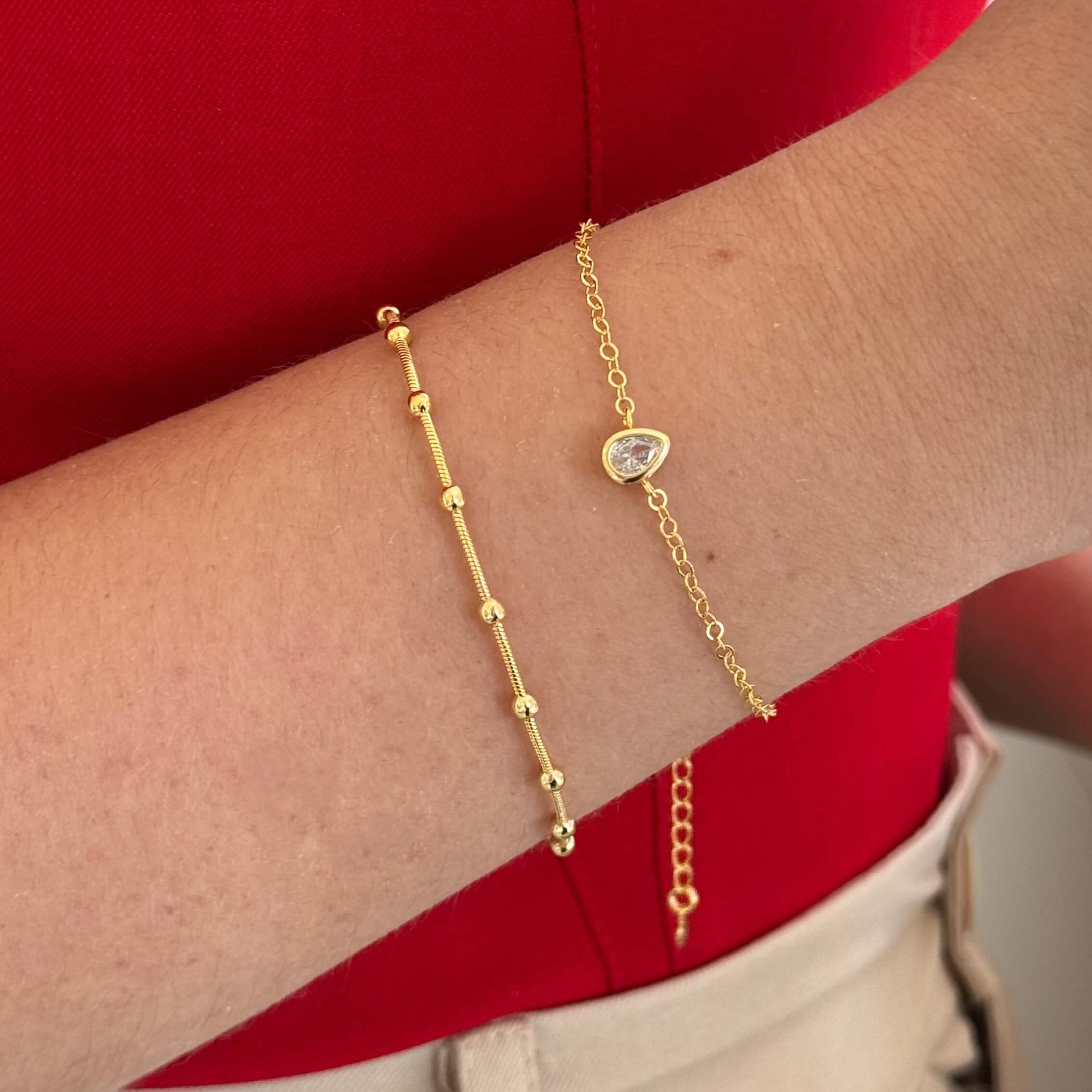 Pulseira Gota Cristal Solitária Ouro