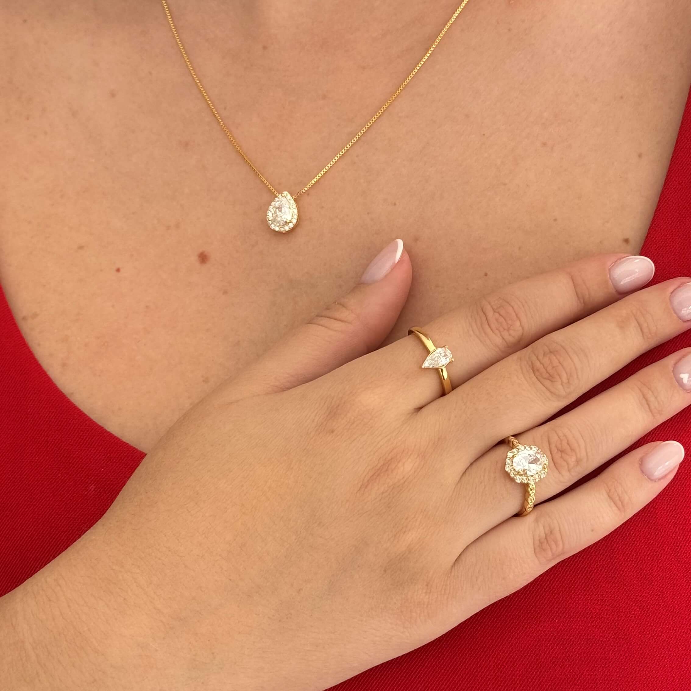 Anel Clássico Halo Cravejado Ouro