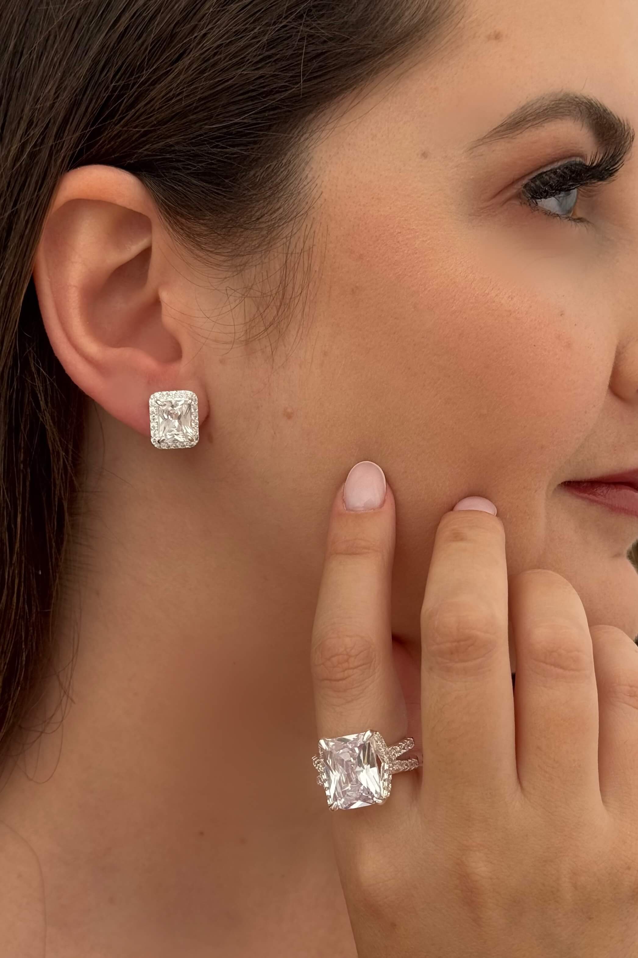 Anel Pedra Retangular Prata