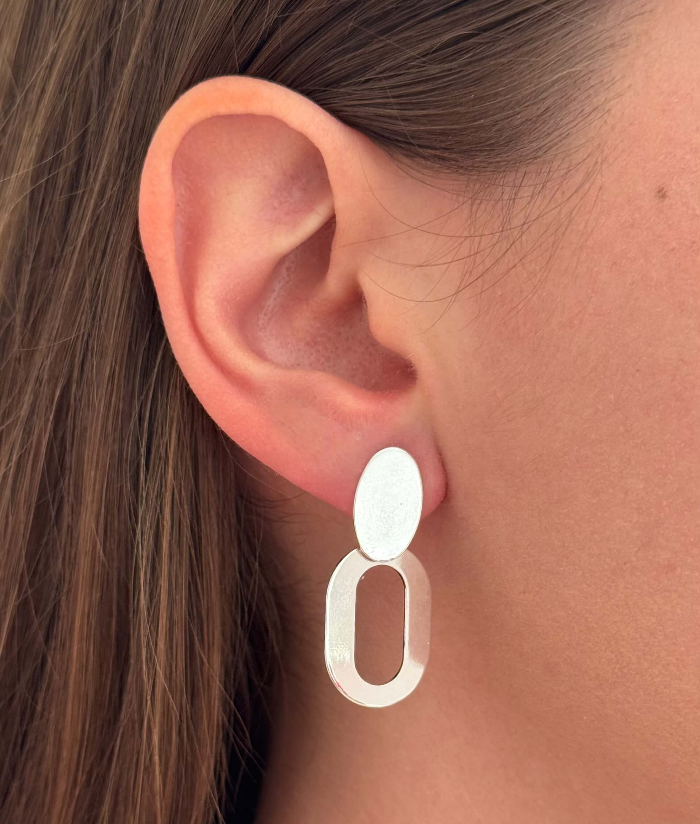 Brinco Duplo Oval Liso Prata