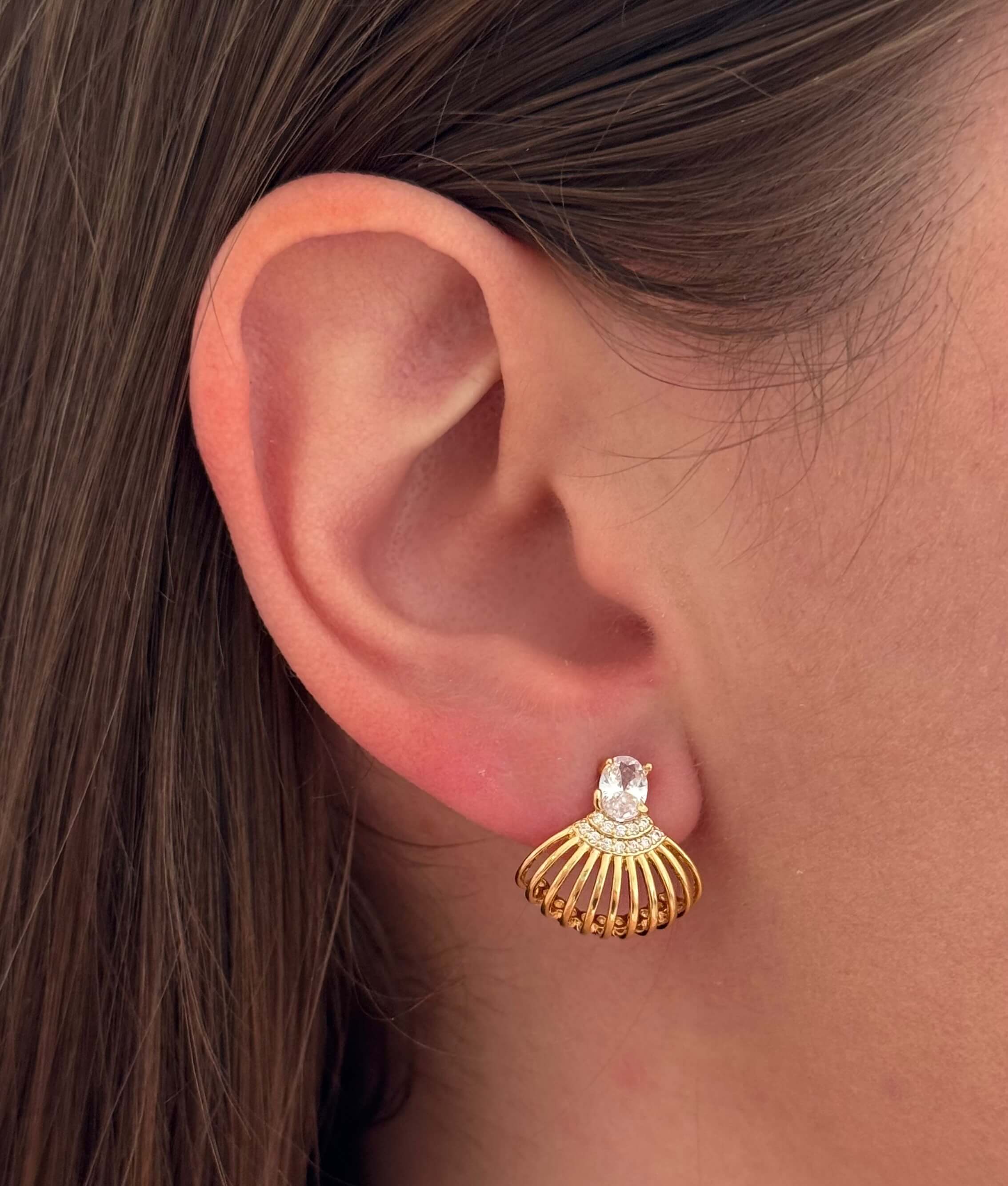 Brinco Cúpula Vazada e Zircônia Ouro