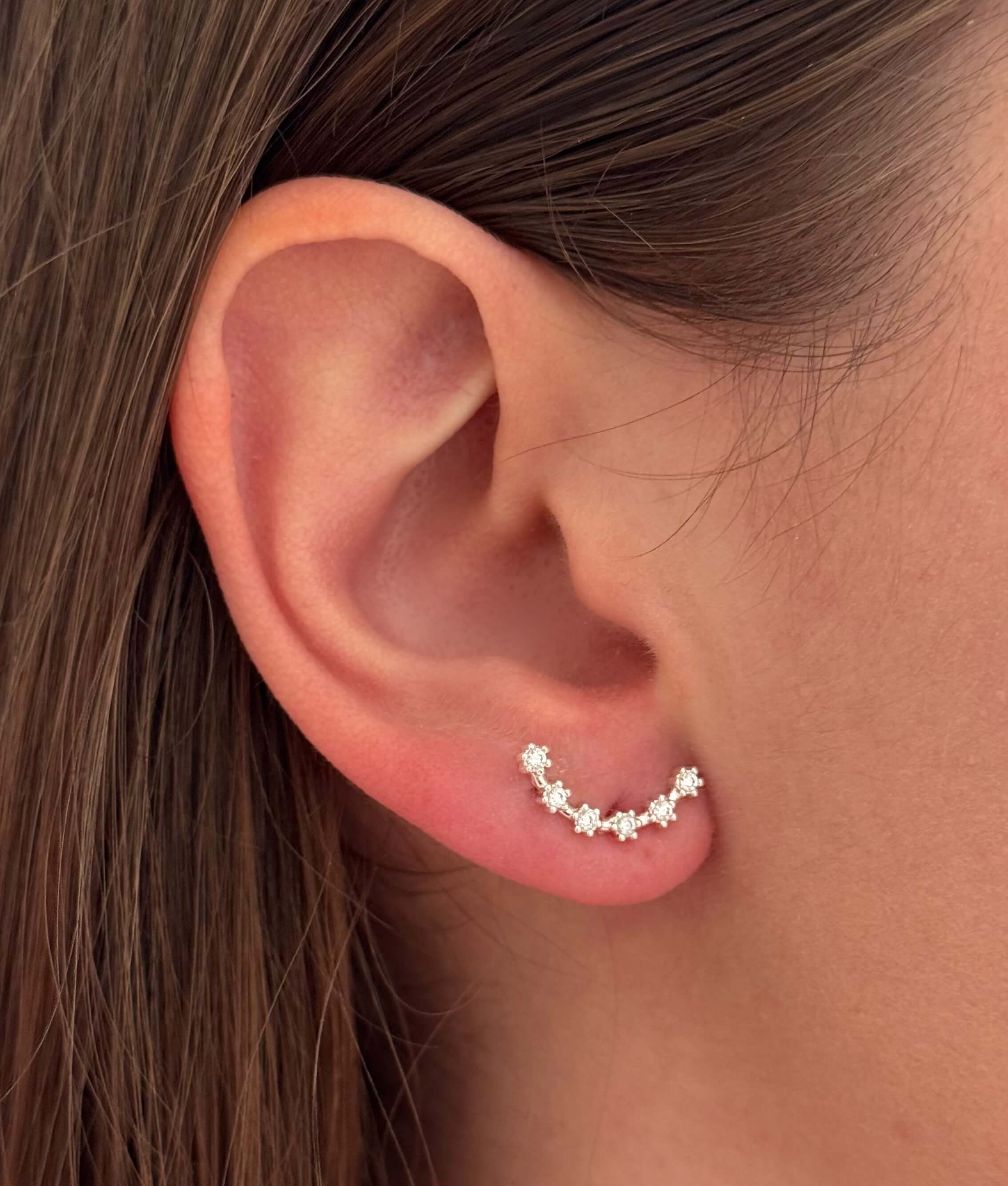 Brinco Meia Lua Zircônias Prata