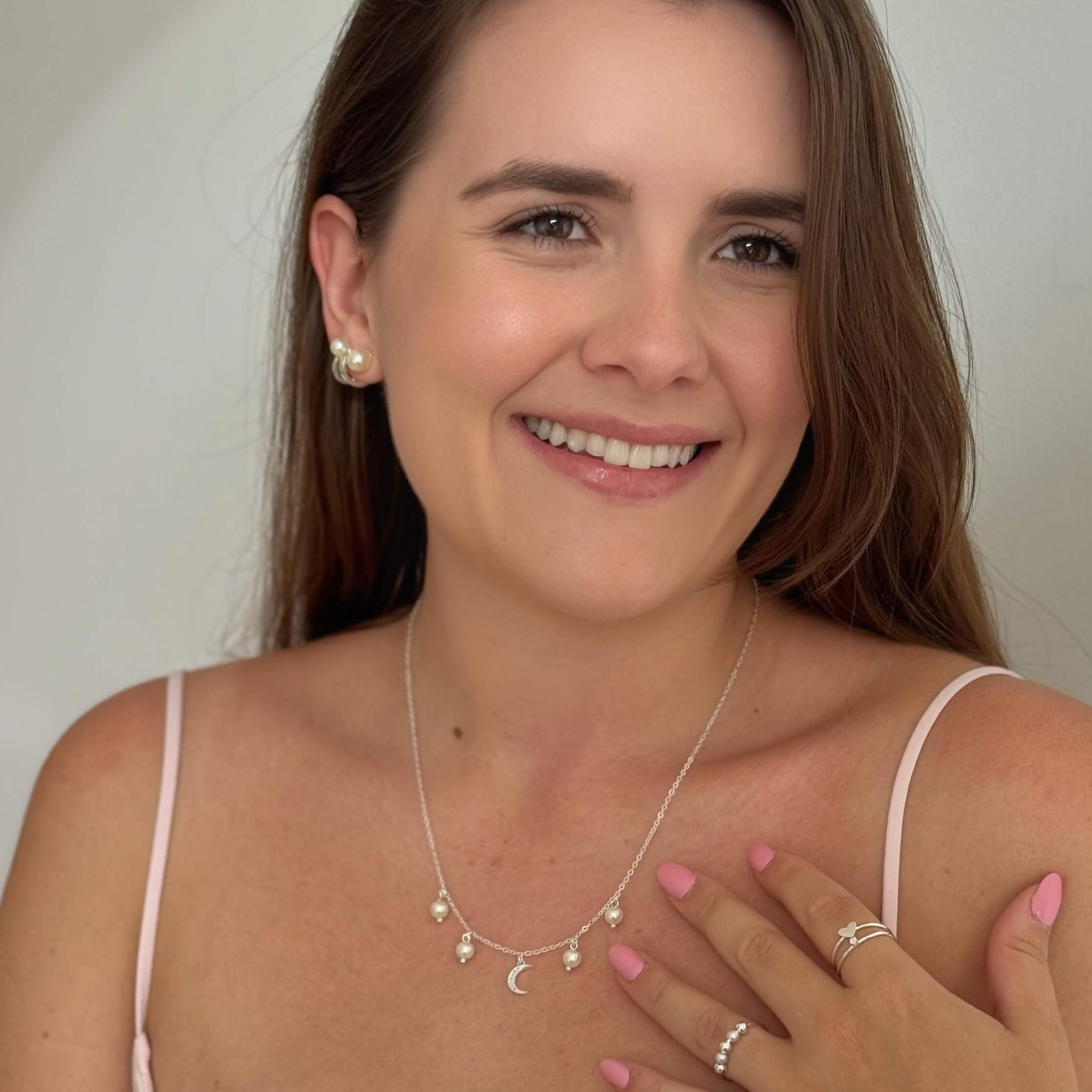 Colar Lua e Pérolas Prata