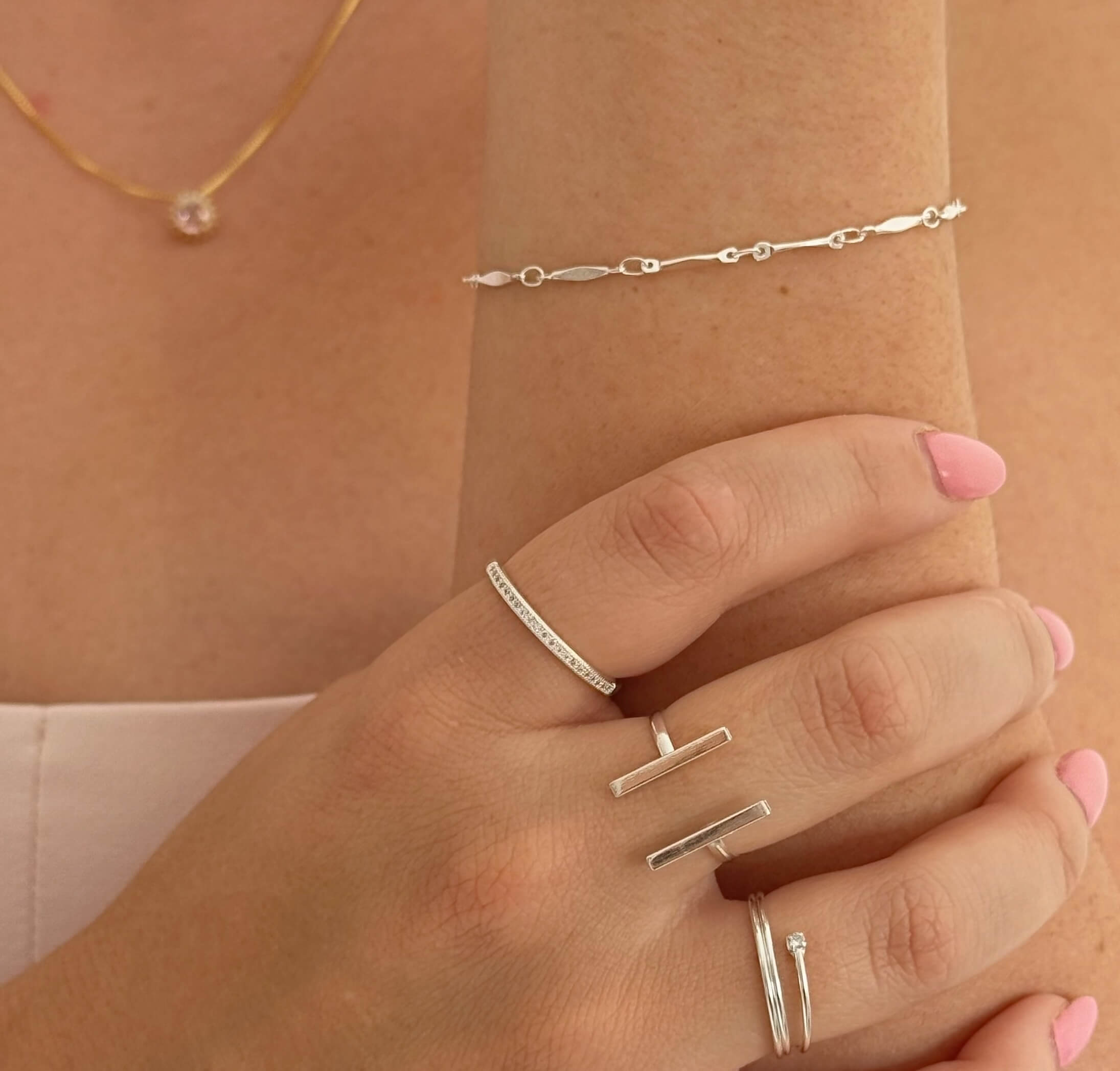 Pulseira Elos Navete Alongados Prata