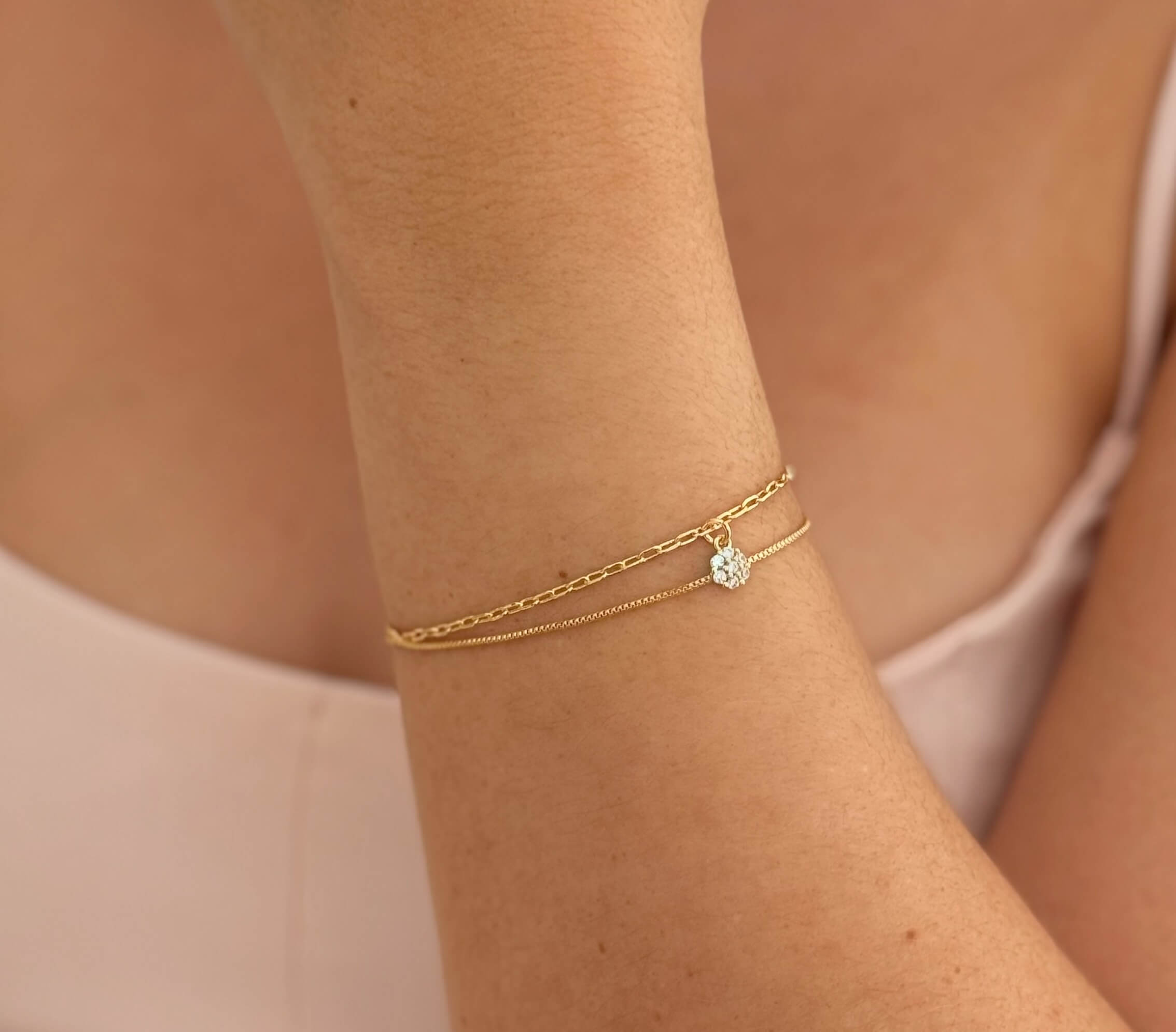 Pulseira Dupla Elos Clip e Ponto de Luz Ouro