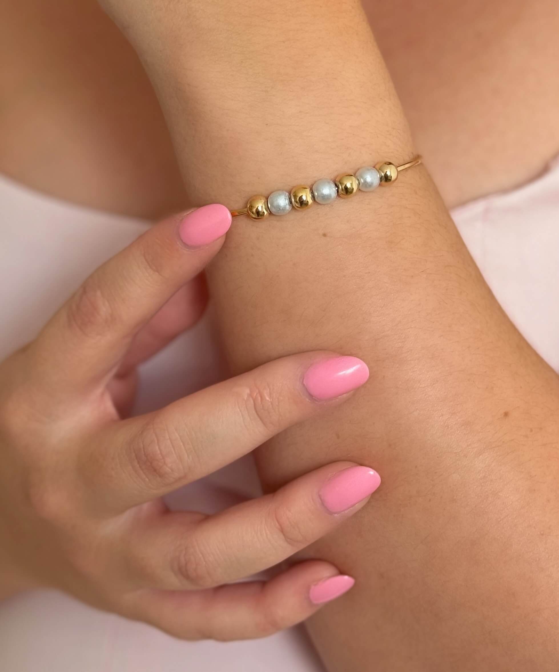 Bracelete Carreira Pérolas & Esferas Ouro