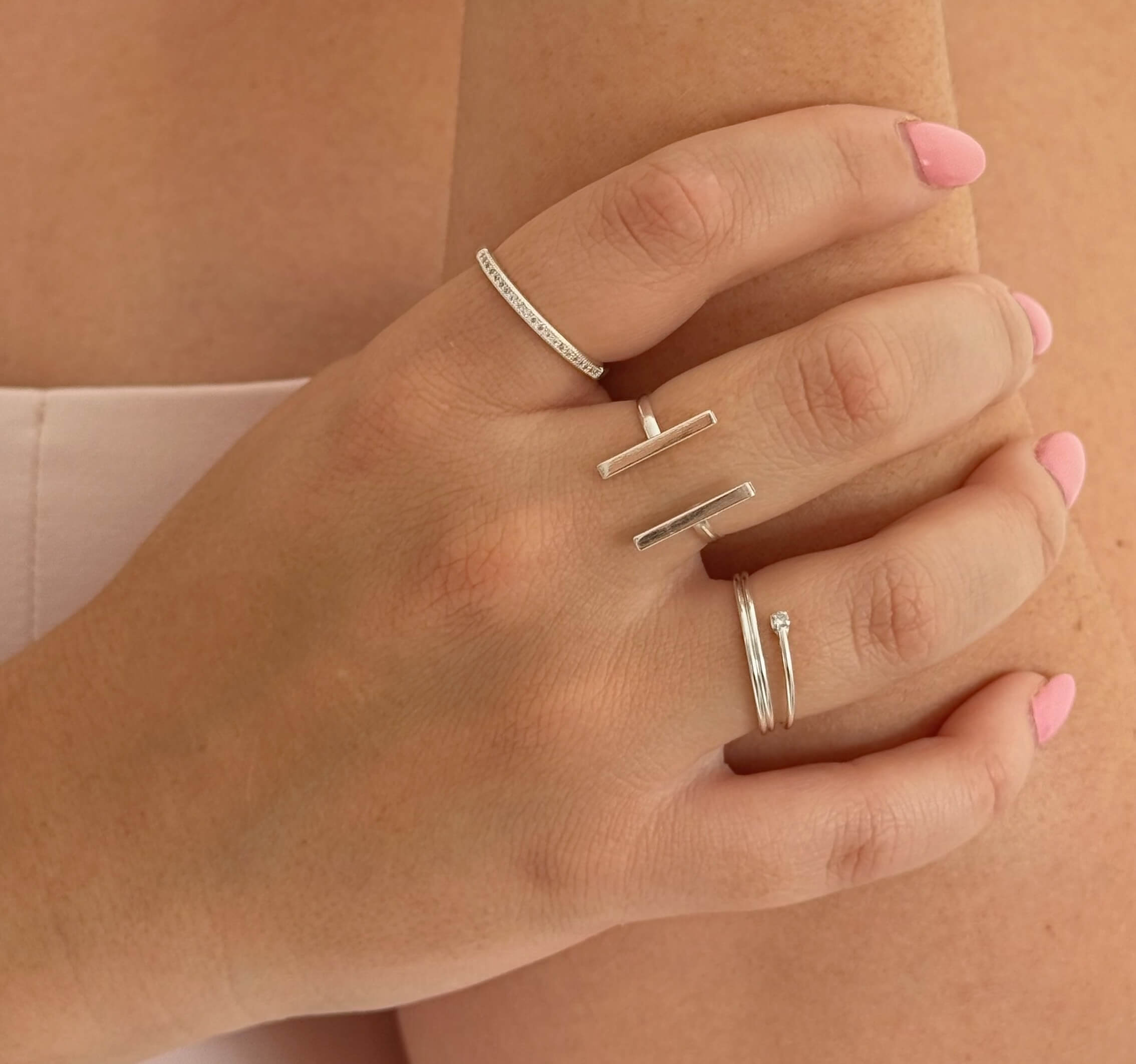 Anel Duas Hastes Prata