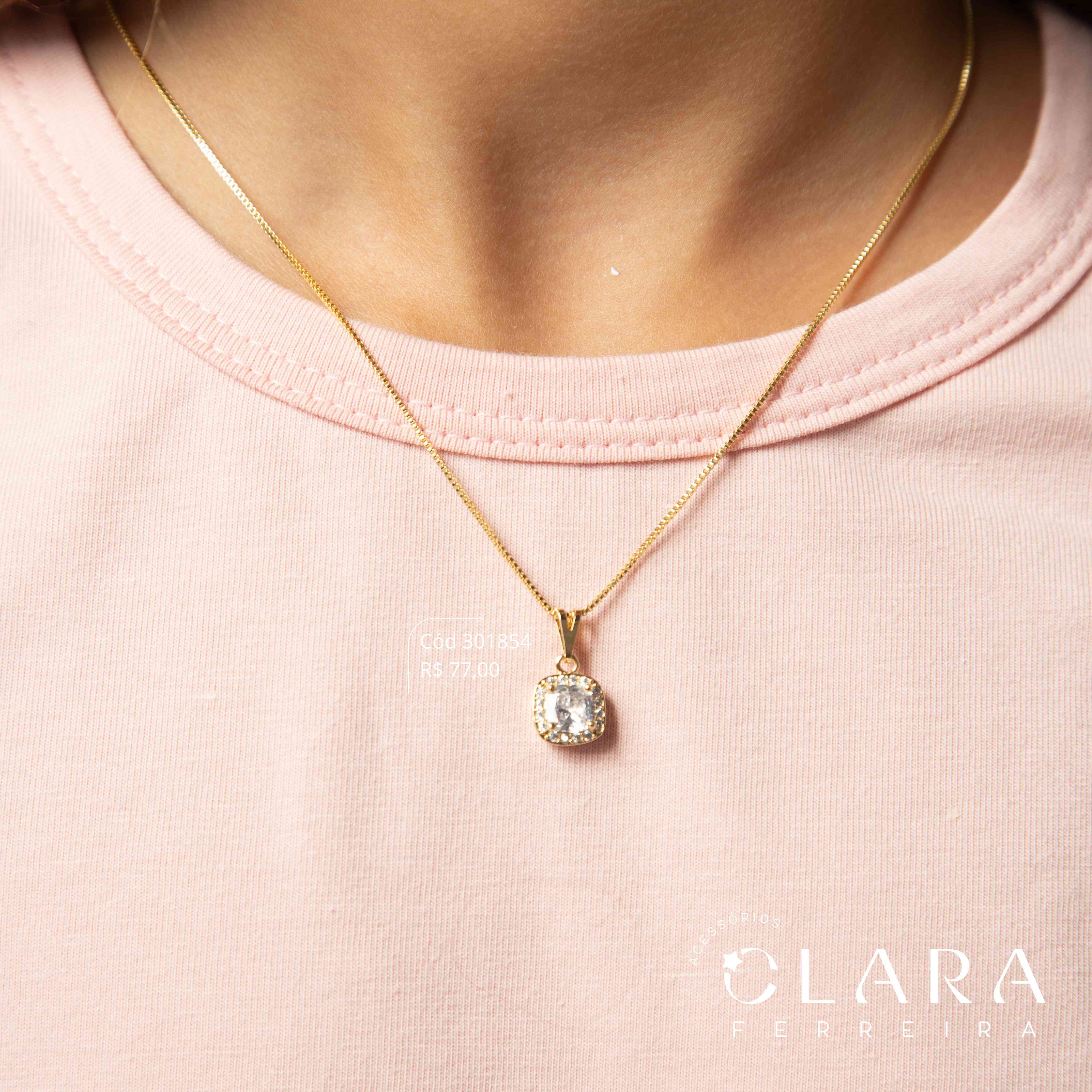 COLAR VENEZIANA SOLITÁRIO ZIRCONIA QUADRADA 6MM ADORNADA MICROZIRCONIA - 45CM