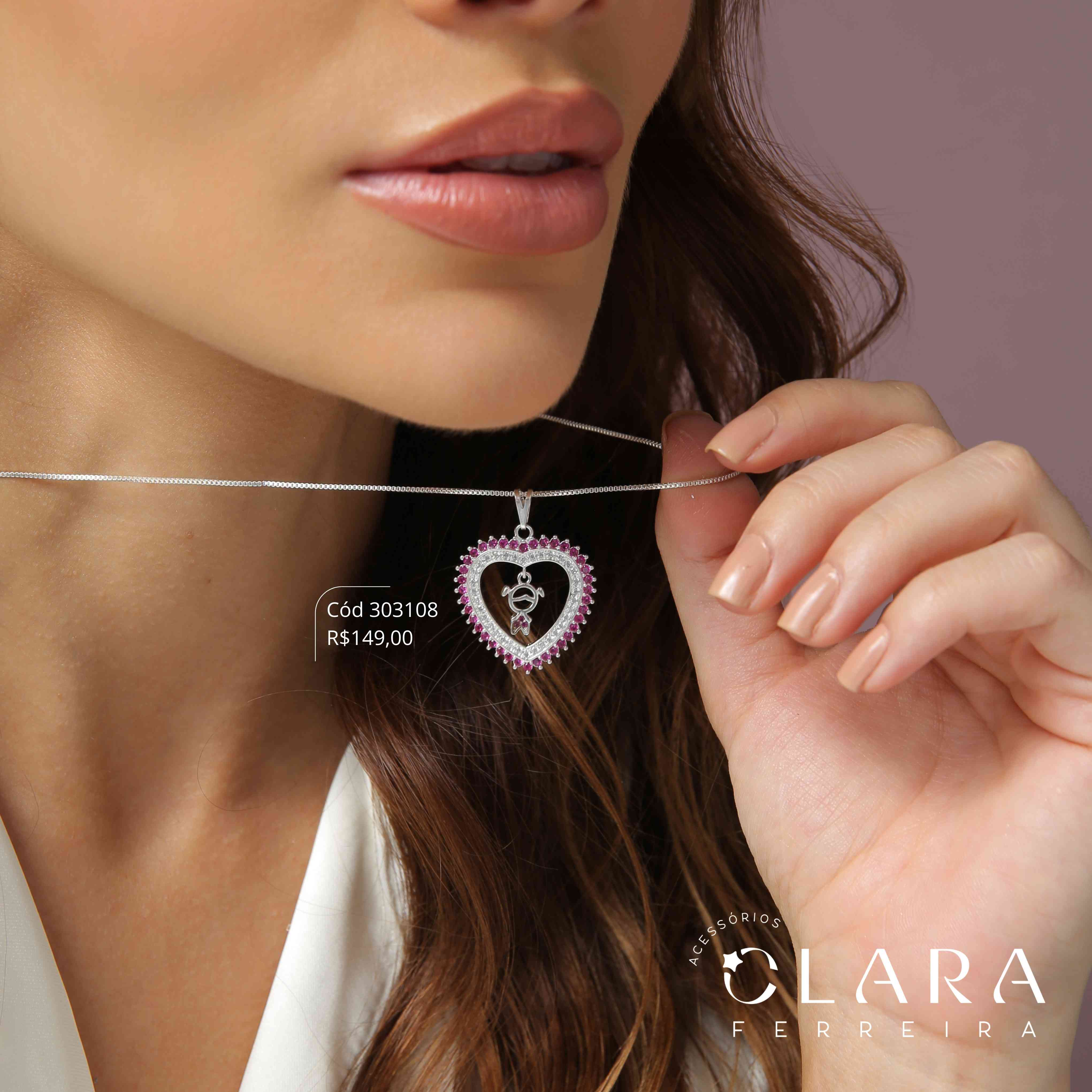 COLAR VENEZIANA C/ PINGENTE MANDALA CORAÇÃO 27MM MICROZIRCONIAS VAZADO COM 1 MENINA PENDURADA - 45CM  - Banho de Prata