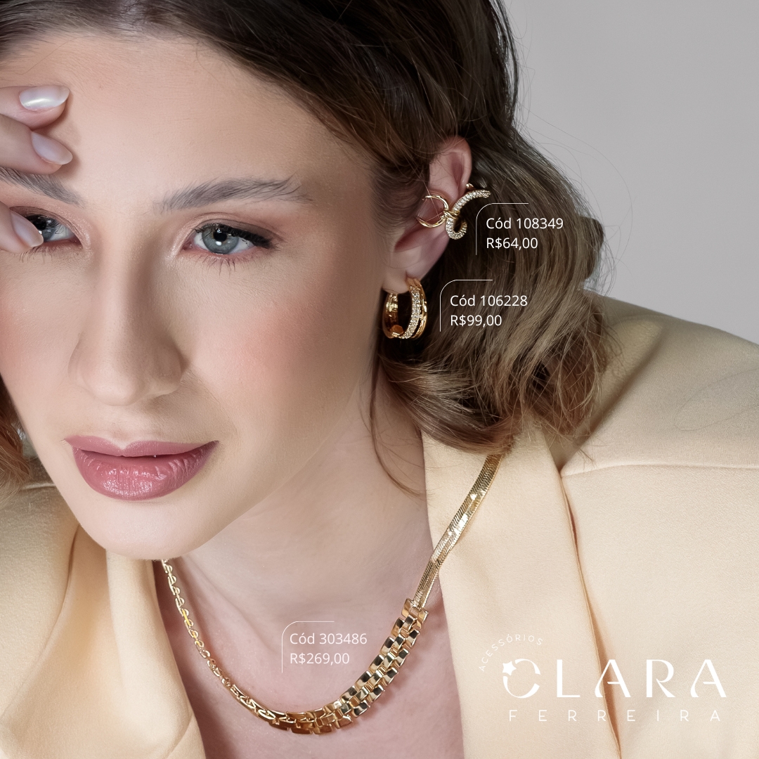 BRINCO PIERCING FAKE LAÇO C/ NÓ NO MEIO , 1 LADO 2 FILEIRAS MICROZIRCONIAS E 1 LADO LISO  - Dourado