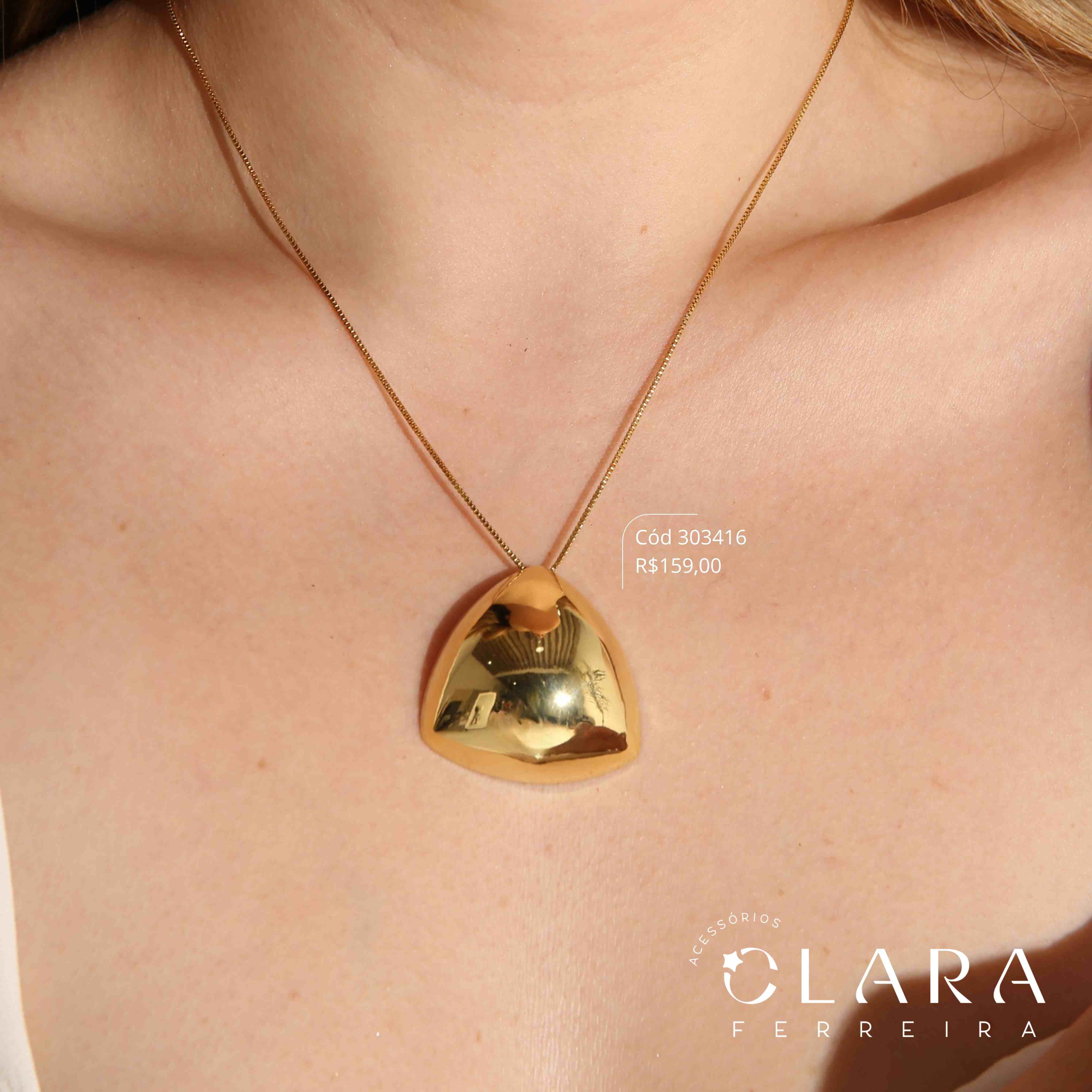 COLAR VENEZIANA C/ PINGENTE BOTÃO TRIANGULO LISO 34MM - LINHA ORGÂNICOS - 45CM - Dourado