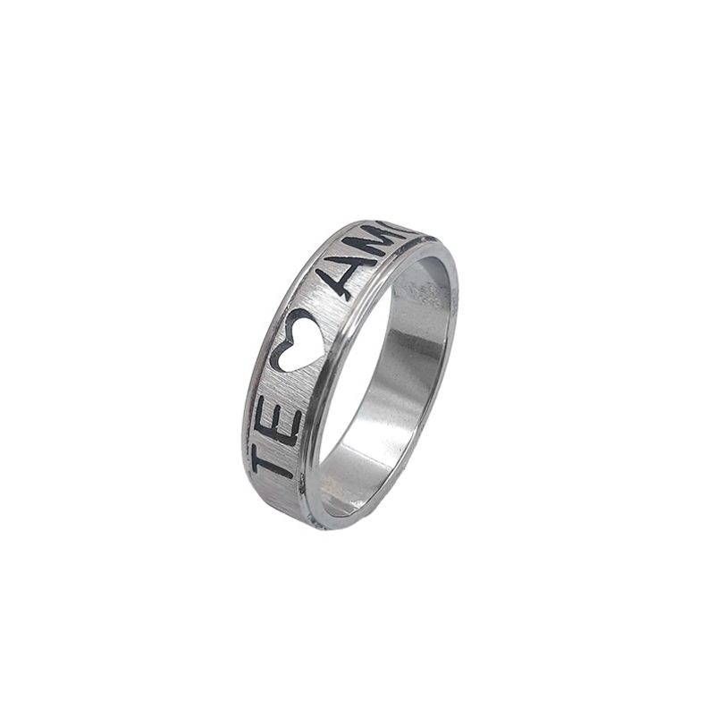 ANEL AÇO ALIANÇA ANATÔMICA RETA ESCOVADA 6MM C/ MANUSCRITO EU TE AMO VAZADO - Número 30/31