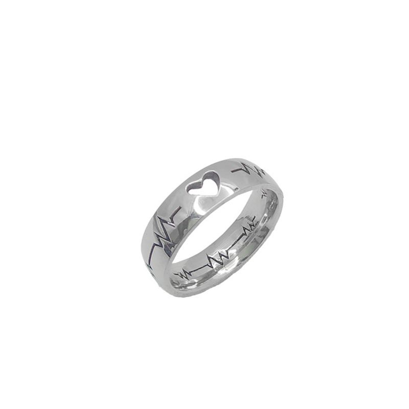 ANEL ALIANÇA AÇO INOX ANATÔMICA ABAULADA 6MM C/ BATIMENTOS CARDIACOS E CORAÇÃO VAZADO - Número 10/11