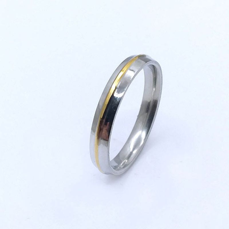 ANEL ALIANÇA AÇO INOX ANATÔMICA ABAULADA 4MM C/ 1 FIO DOURADO - Número 12/13