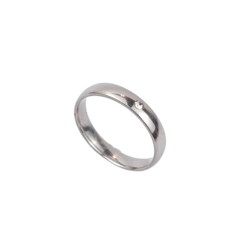 ANEL ALIANÇA AÇO INOX ANATÔMICA ABAULADA 4MM C/ 1 ZIRCONIA - Número 18/19