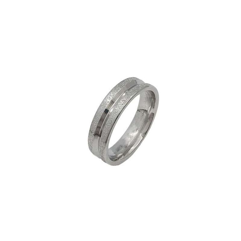 ANEL ALIANÇA AÇO INOX ANATÔMICA ABAULADA 6MM C/ 2 FIOS JATEADO BRILHANTE 1 FIO LISO - Número 16/17