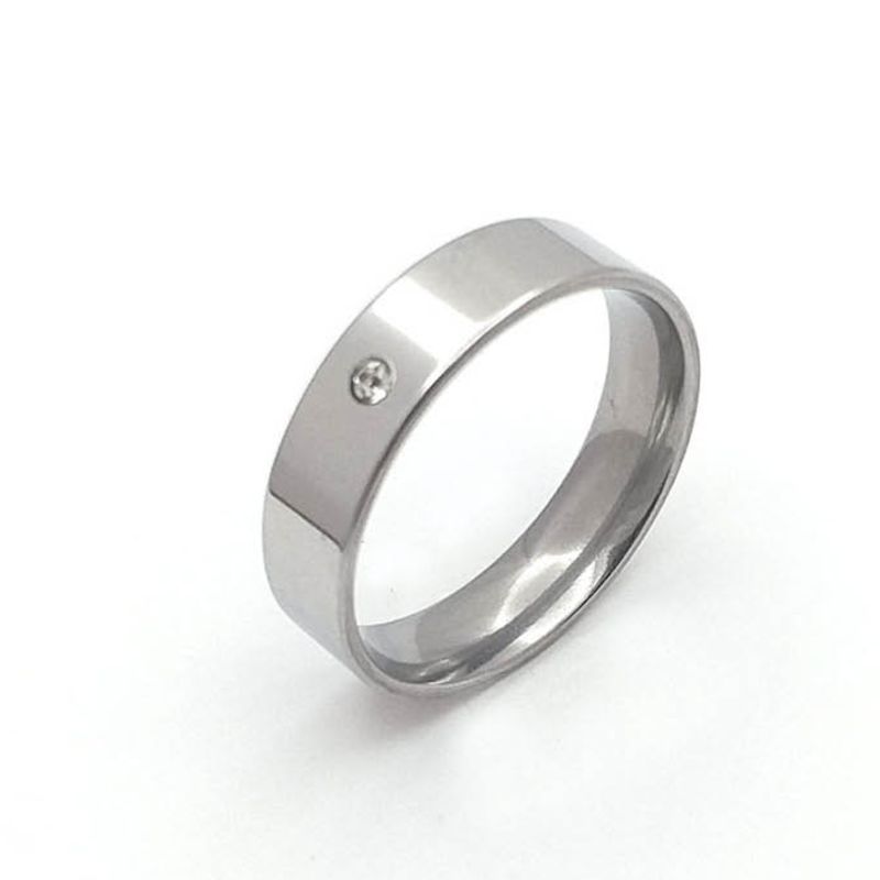 ANEL ALIANÇA AÇO INOX ANATÔMICA RETA 6MM C/ 1 ZIRCONIA - Número 12/13