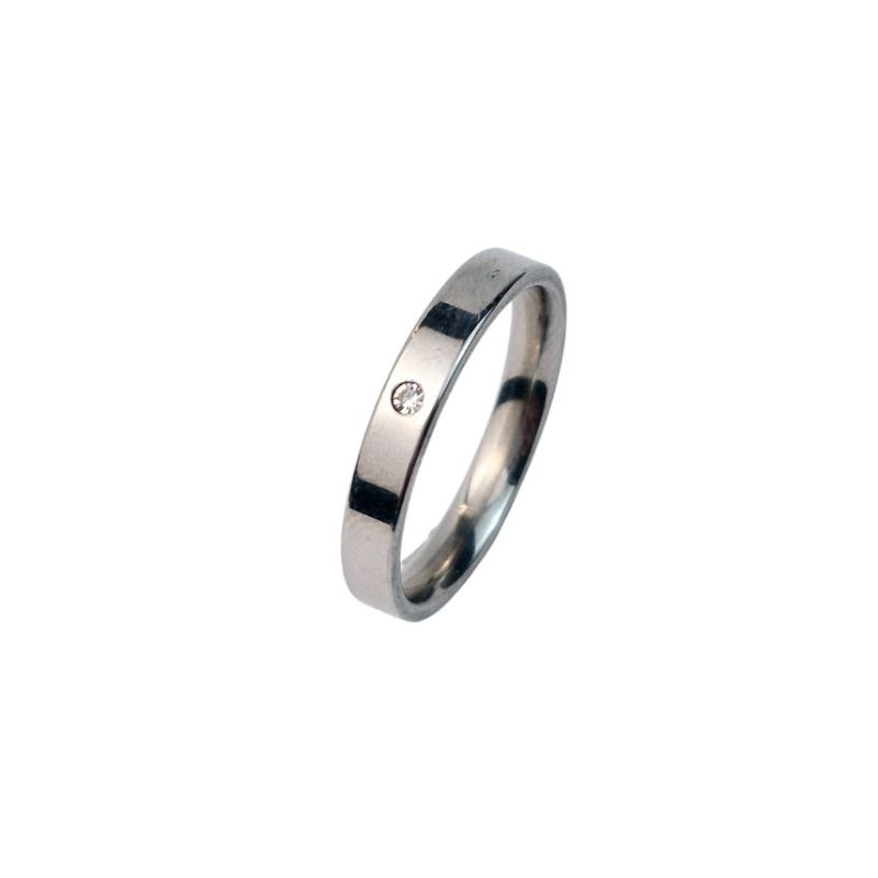 ANEL ALIANÇA AÇO INOX ANATÔMICA RETA 4MM C/ 1 ZIRCONIA - Número 22/23