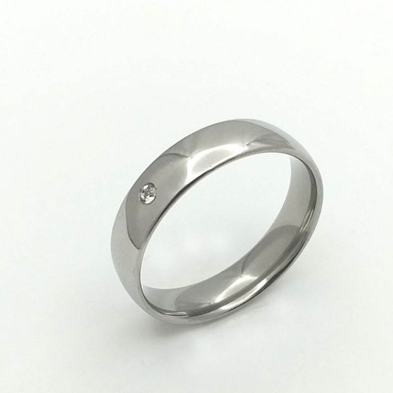ANEL ALIANÇA AÇO INOX ANATÔMICA ABAULADA 6MM C/ 1 ZIRCONIA - Número 12/13