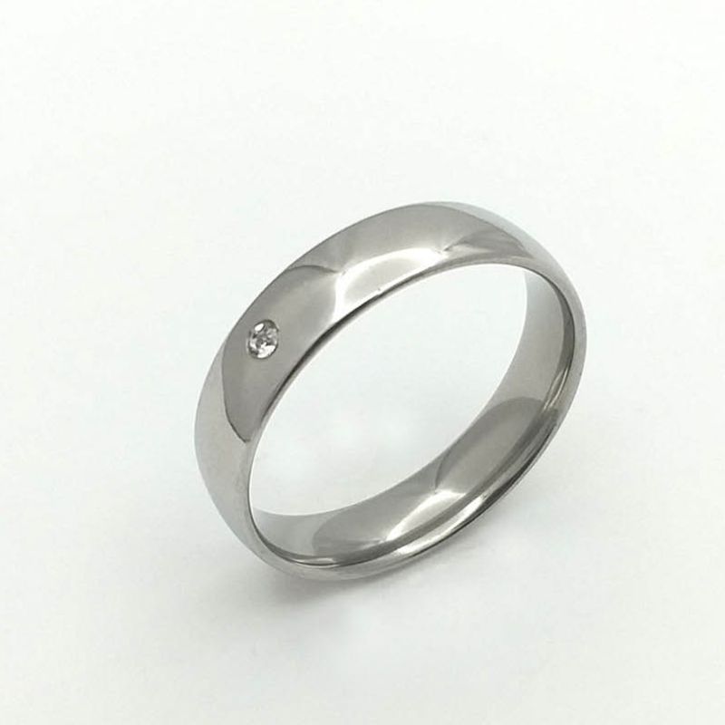 ANEL ALIANÇA AÇO INOX ANATÔMICA ABAULADA 6MM C/ 1 ZIRCONIA - Número 20/21
