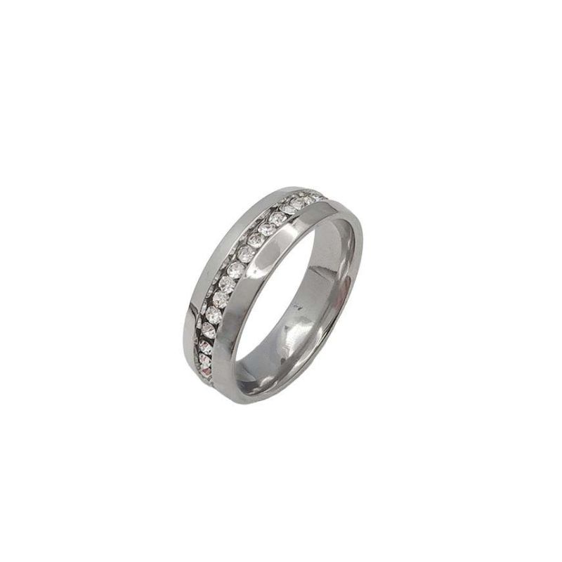 ANEL ALIANÇA AÇO INOX ANATÔMICA ABAULADA 6MM C/ 1 FILEIRA MICROZIRCONIAS - Número 32/33