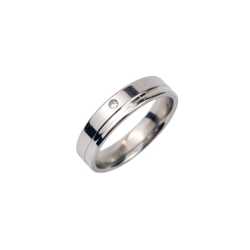 ANEL ALIANÇA AÇO INOX ANATÔMICA RETA 6MM C/ 1 FIO LISO E 1 ZIRCONIA - Número 20/21